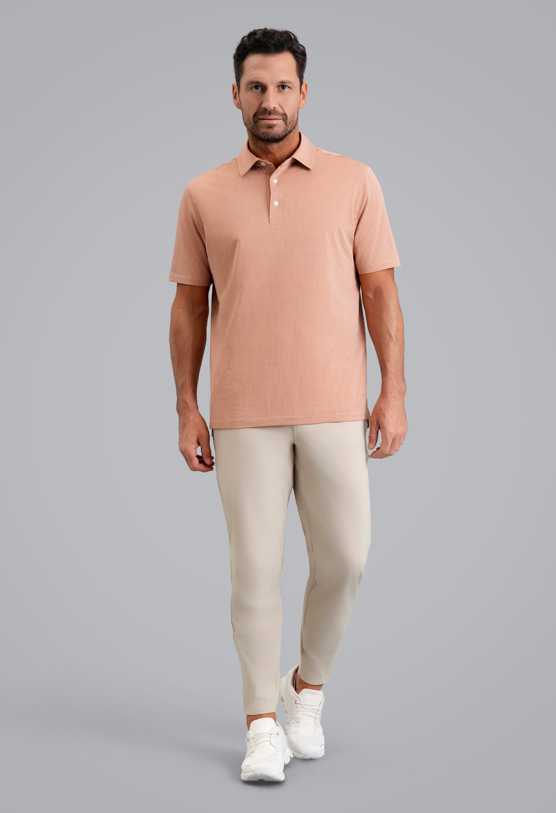 IBKÜL - Combo Stitch Short Sleeve Polo (Modern Fit) - Color: Peach Multi
