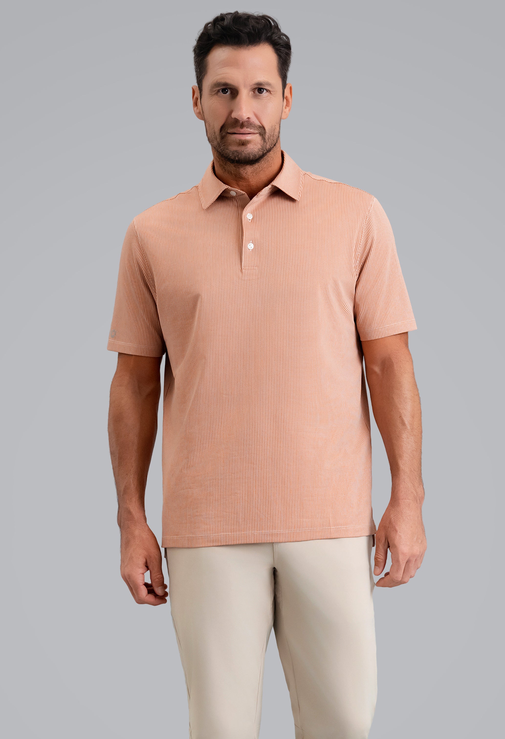 IBKÜL - Combo Stitch Short Sleeve Polo (Modern Fit) - Color: Peach Multi