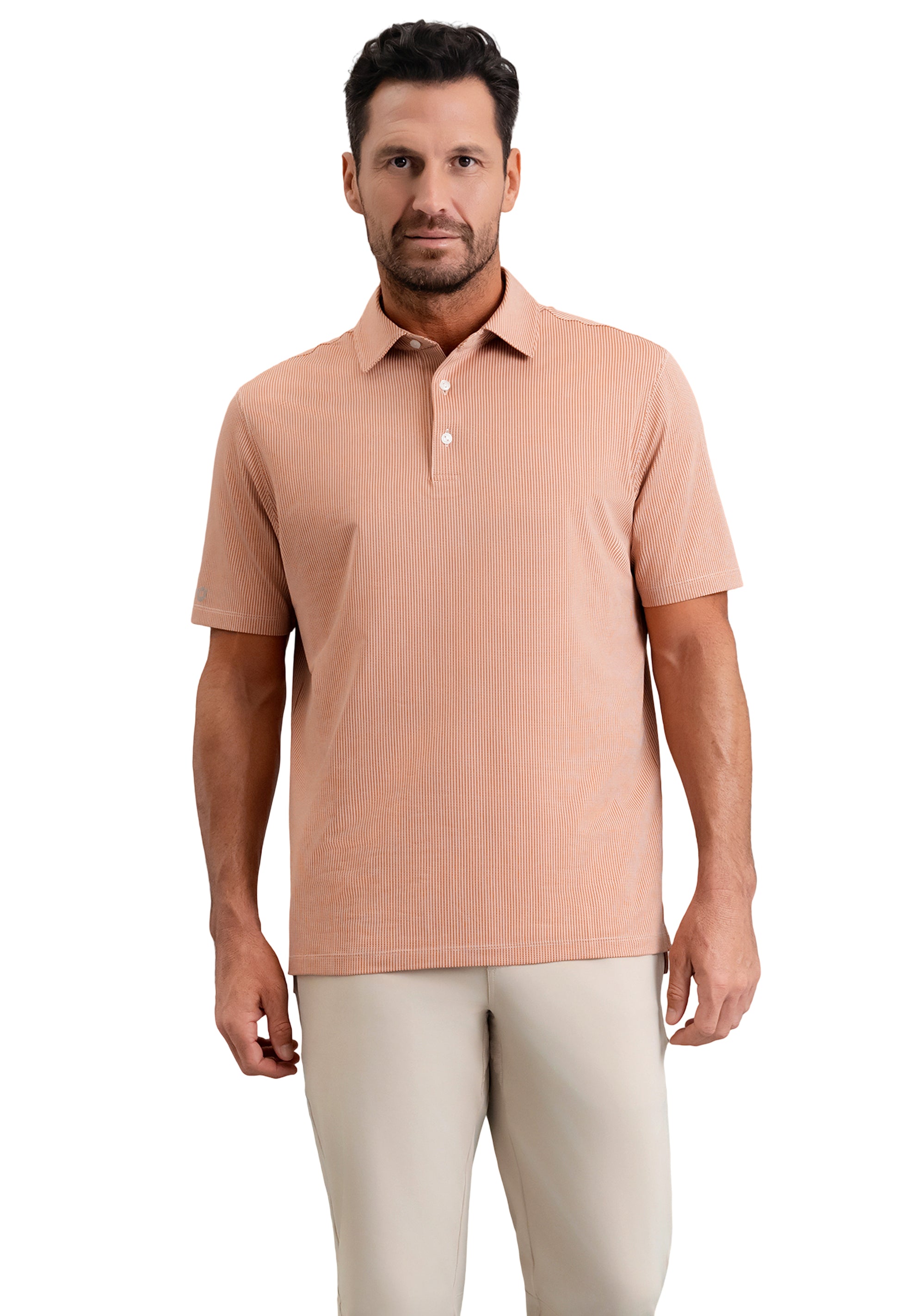 IBKÜL - Combo Stitch Short Sleeve Polo (Modern Fit) - Color: Peach Multi