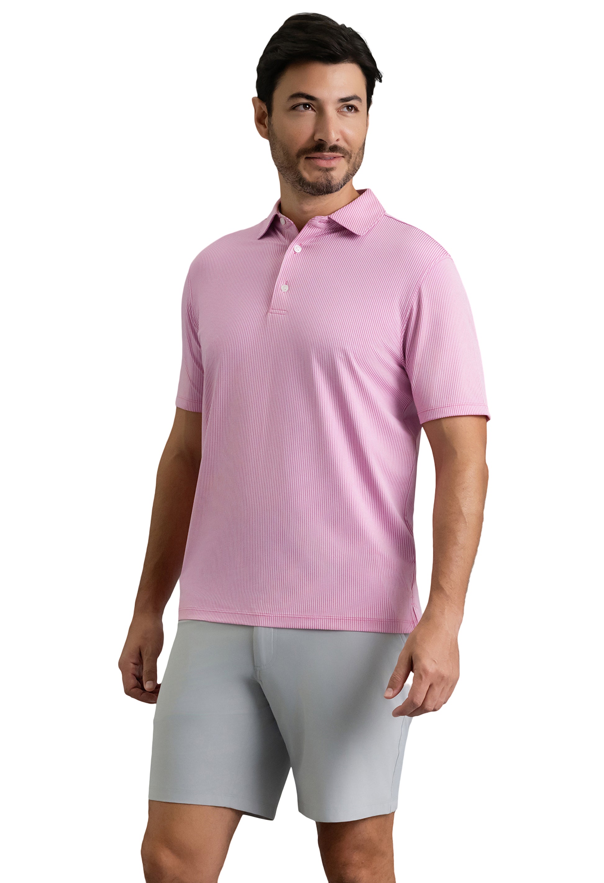 IBKÜL - Combo Stitch Short Sleeve Polo (Modern Fit) - Color: Rose Multi