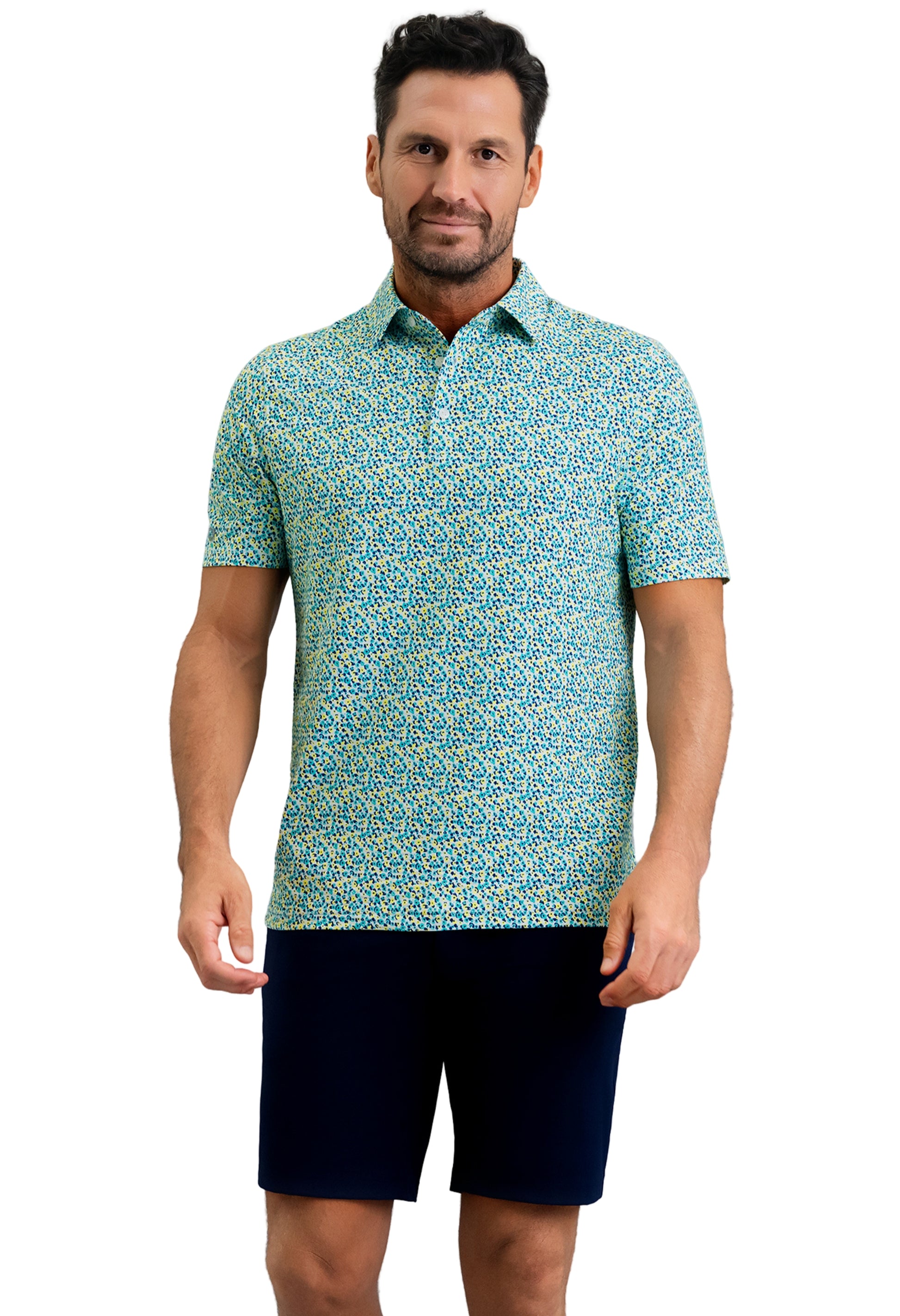 IBKÜL - Mirabel Short Sleeve Polo - Color: Mint/Lemonade/Navy