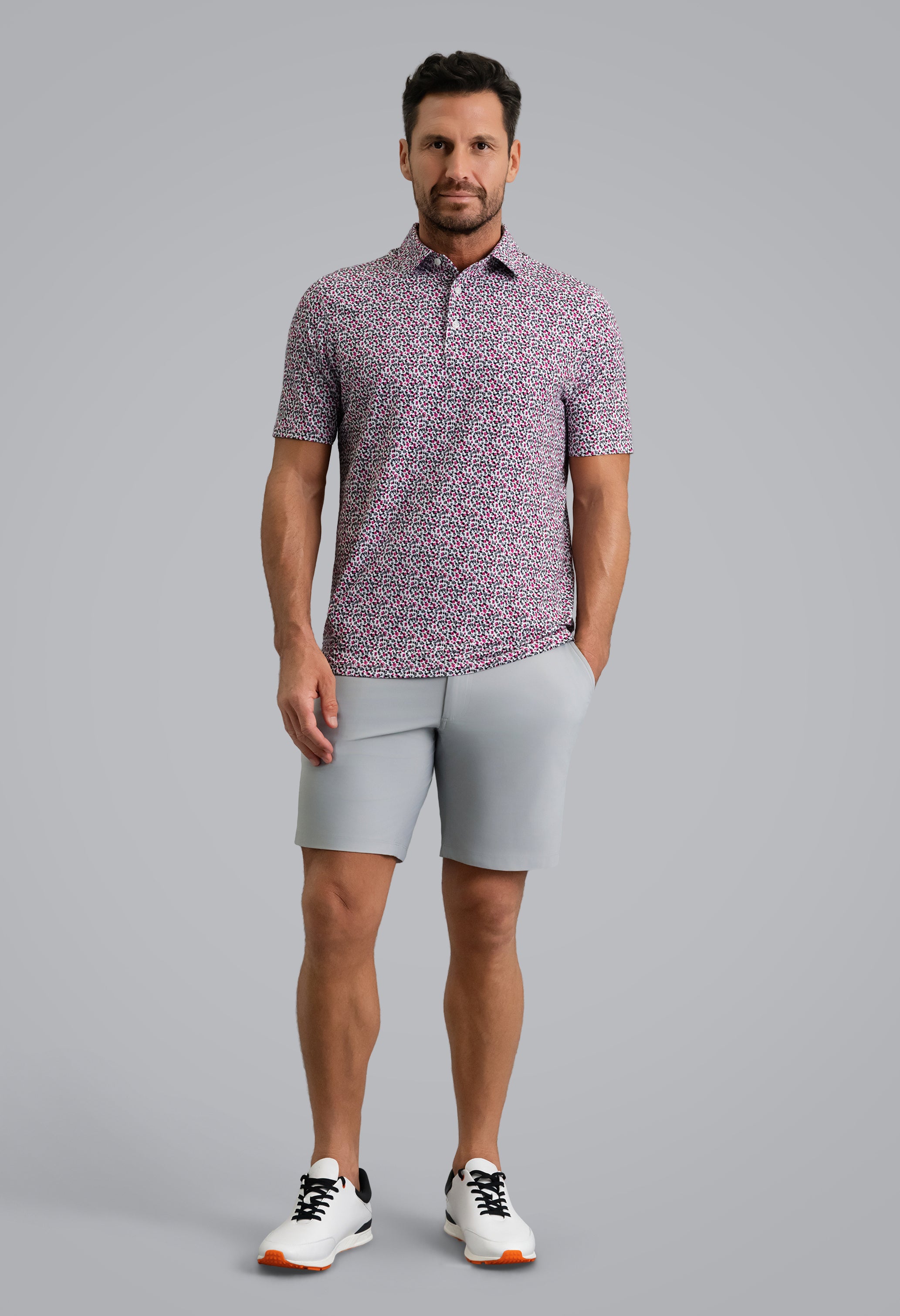 IBKÜL - Mirabel Short Sleeve Polo - Color: Platinum/Rose/Black