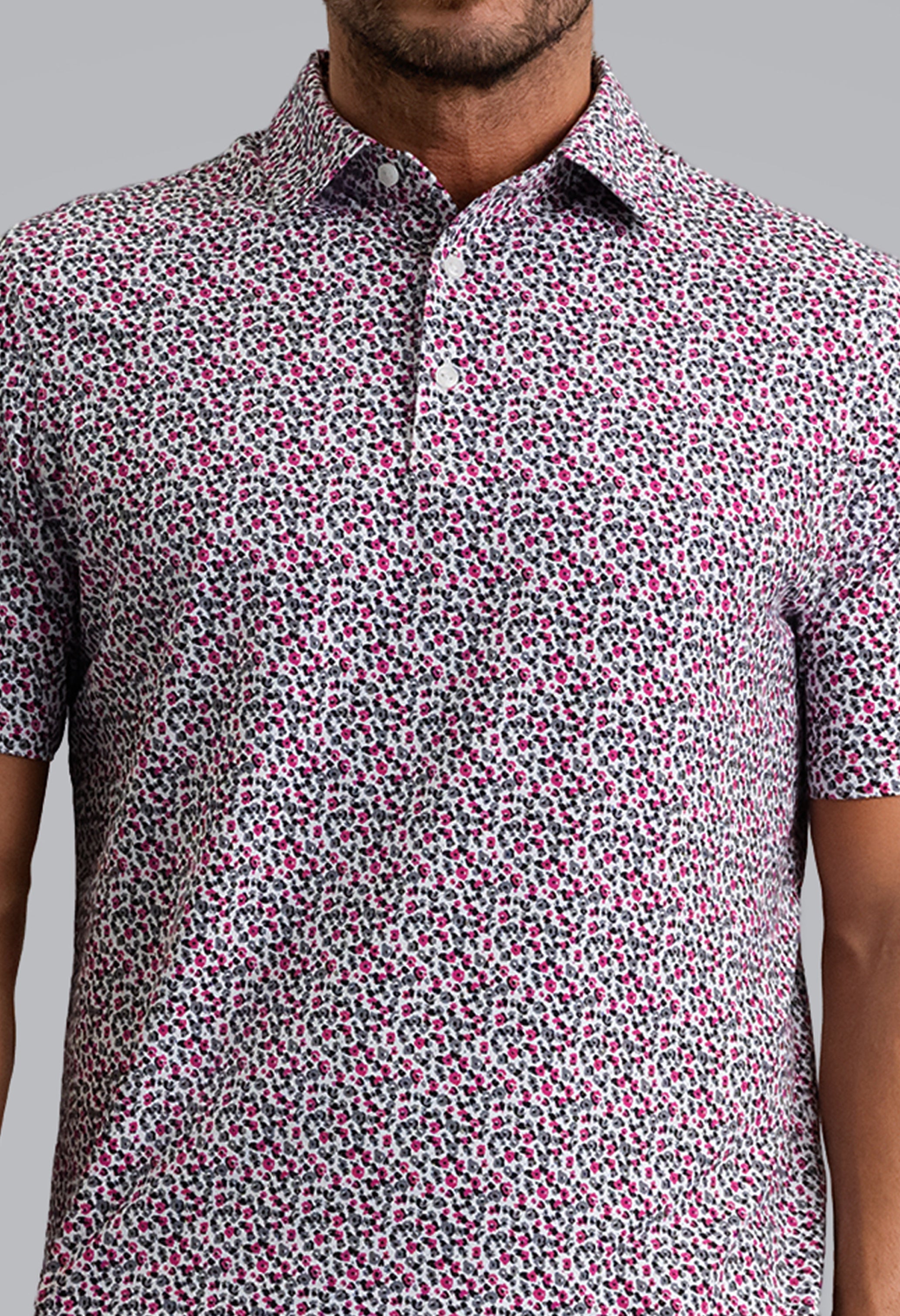 IBKÜL - Mirabel Short Sleeve Polo - Color: Platinum/Rose/Black