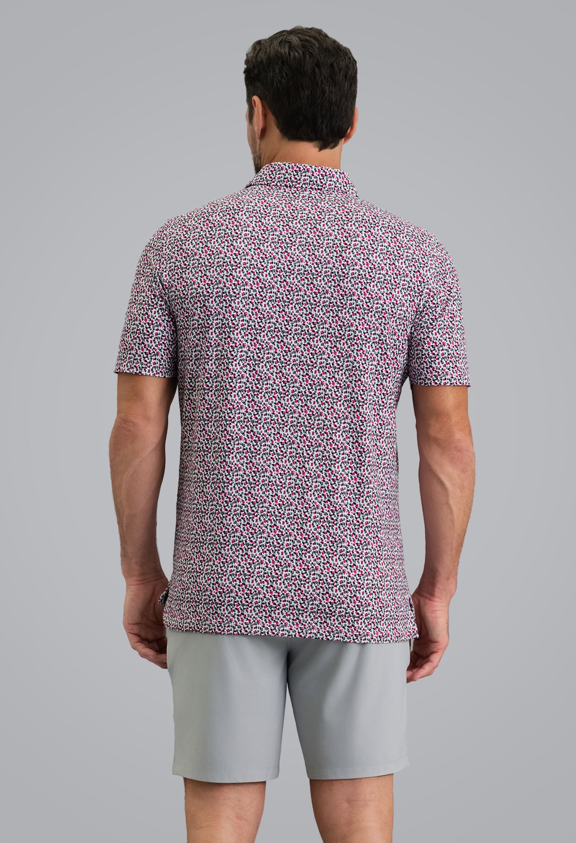 IBKÜL - Mirabel Short Sleeve Polo - Color: Platinum/Rose/Black