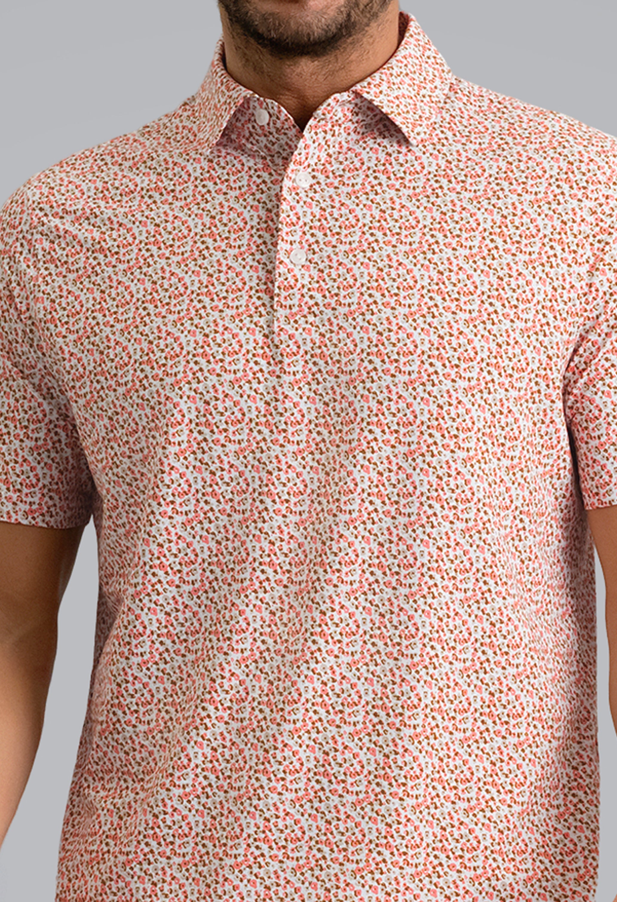 IBKÜL - Mirabel Short Sleeve Polo - Color: Peach/Stone/Chocolate