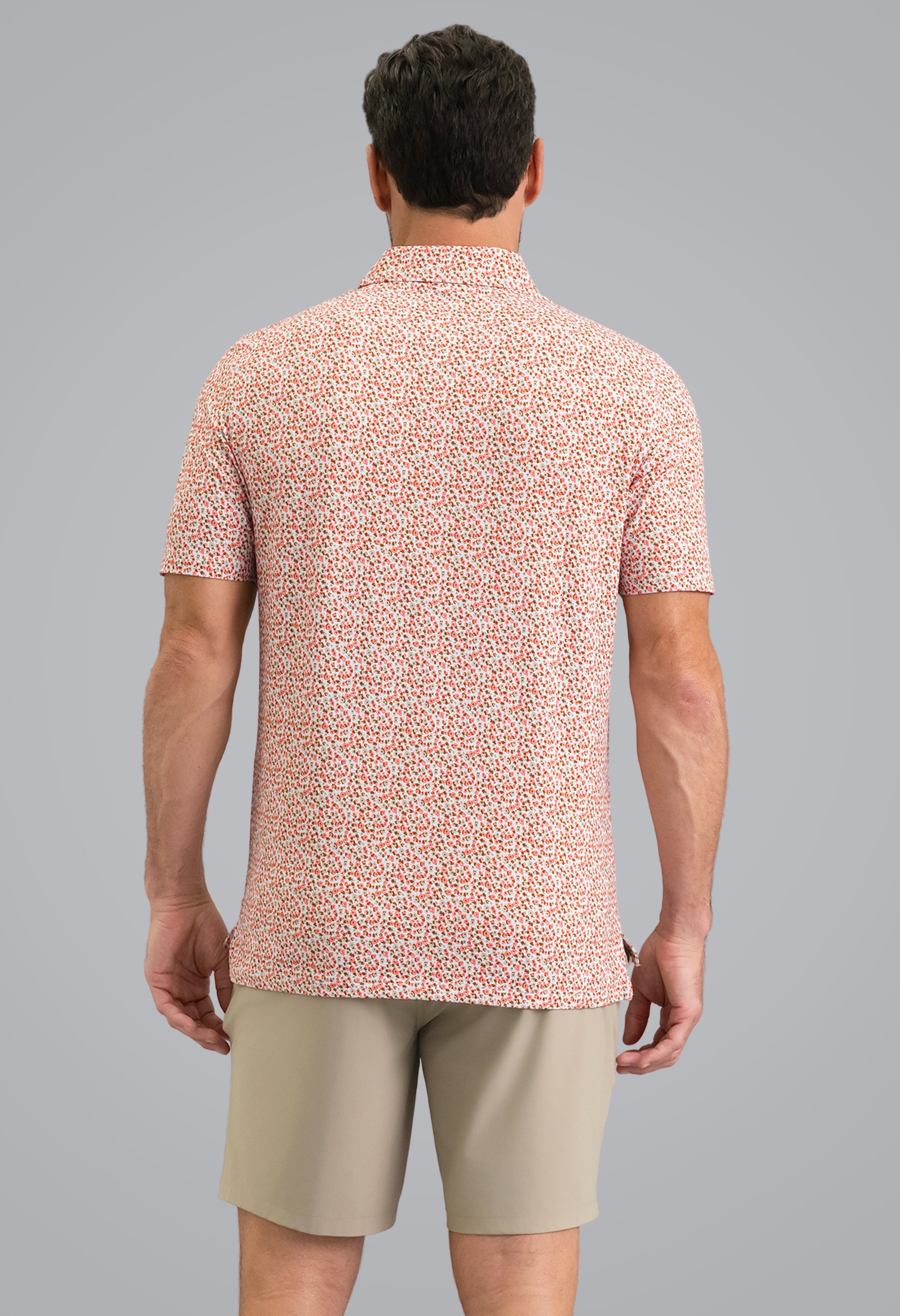 IBKÜL - Mirabel Short Sleeve Polo - Color: Peach/Stone/Chocolate