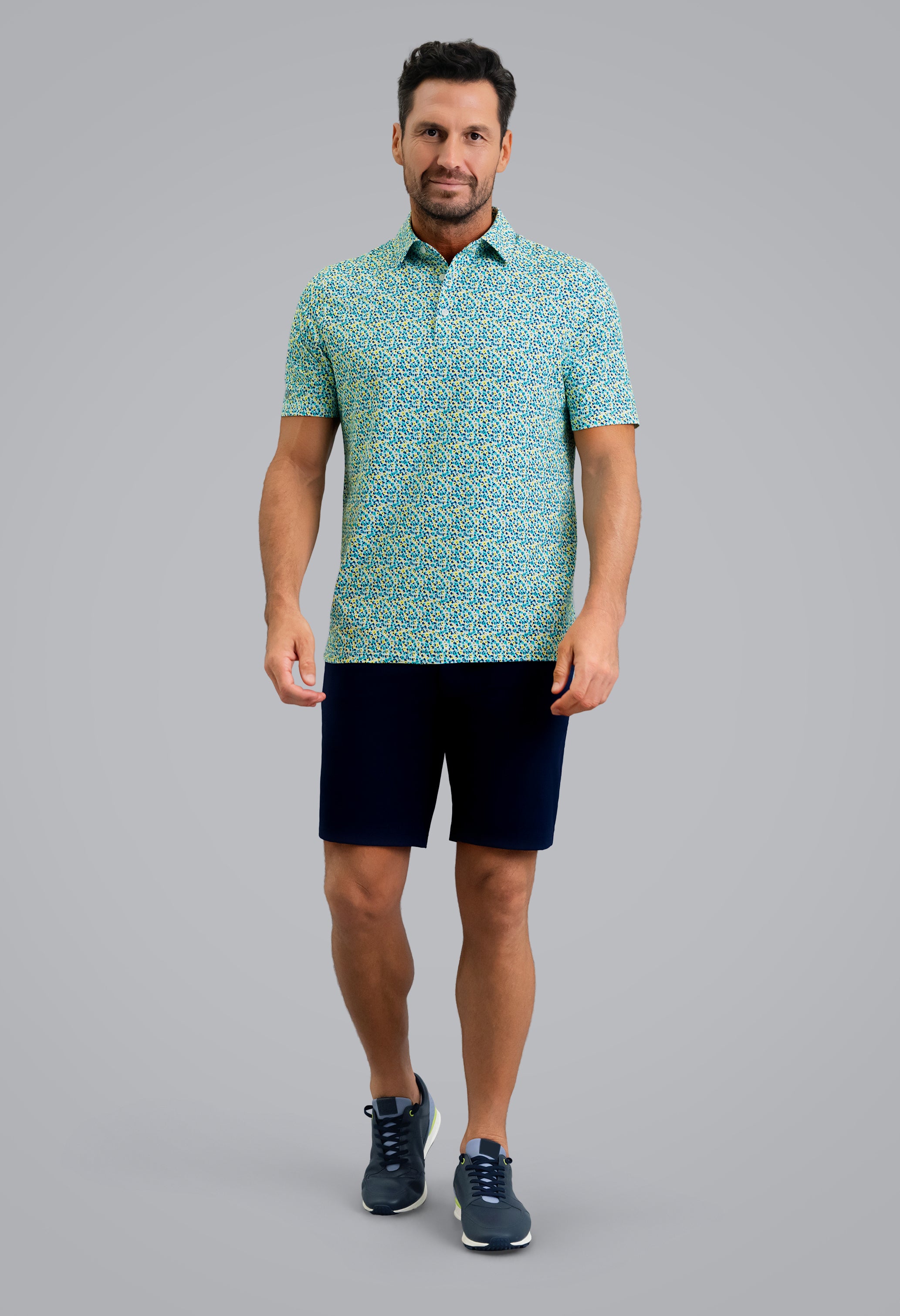 IBKÜL - Mirabel Short Sleeve Polo - Color: Mint/Lemonade/Navy