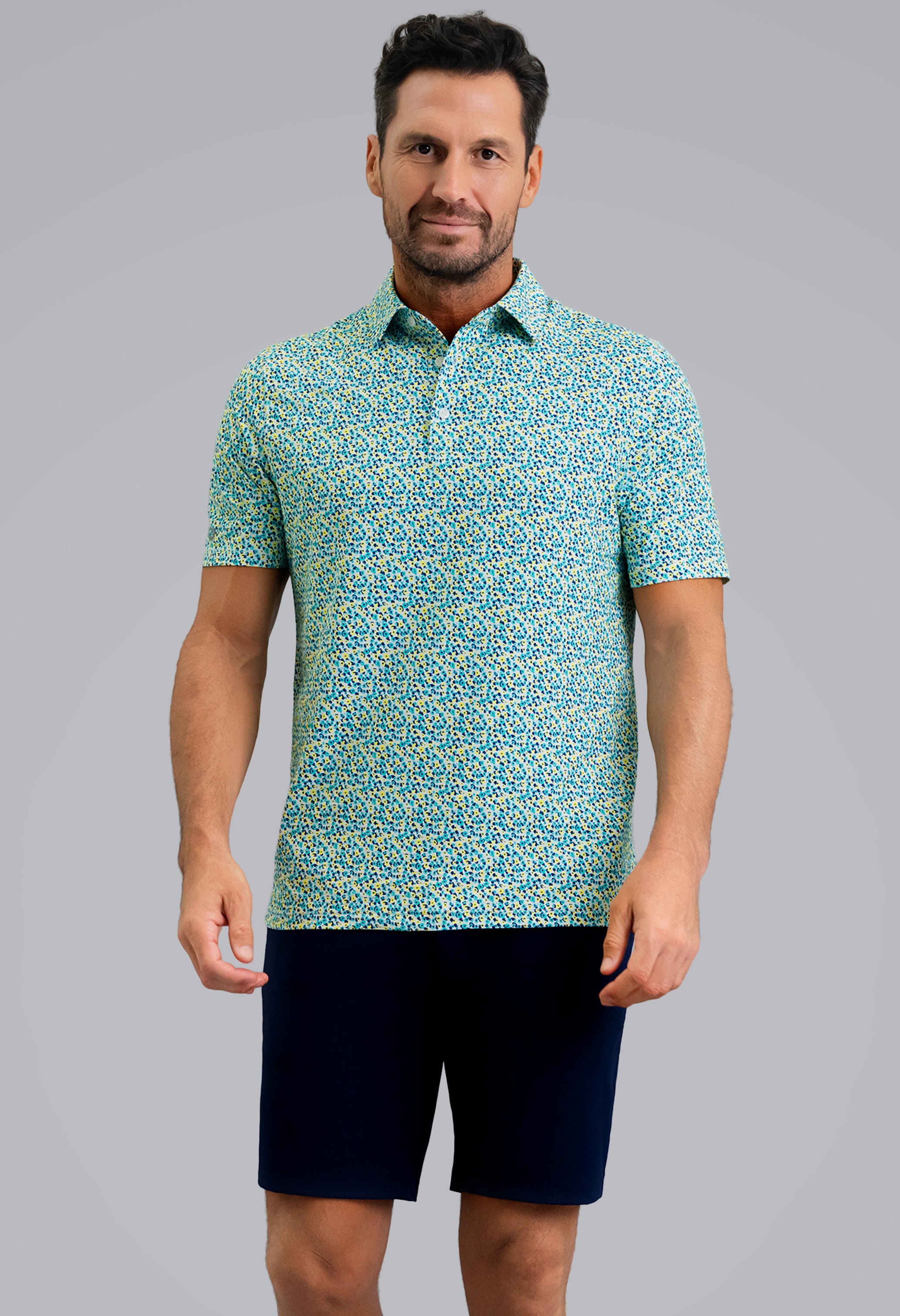 IBKÜL - Mirabel Short Sleeve Polo - Color: Mint/Lemonade/Navy
