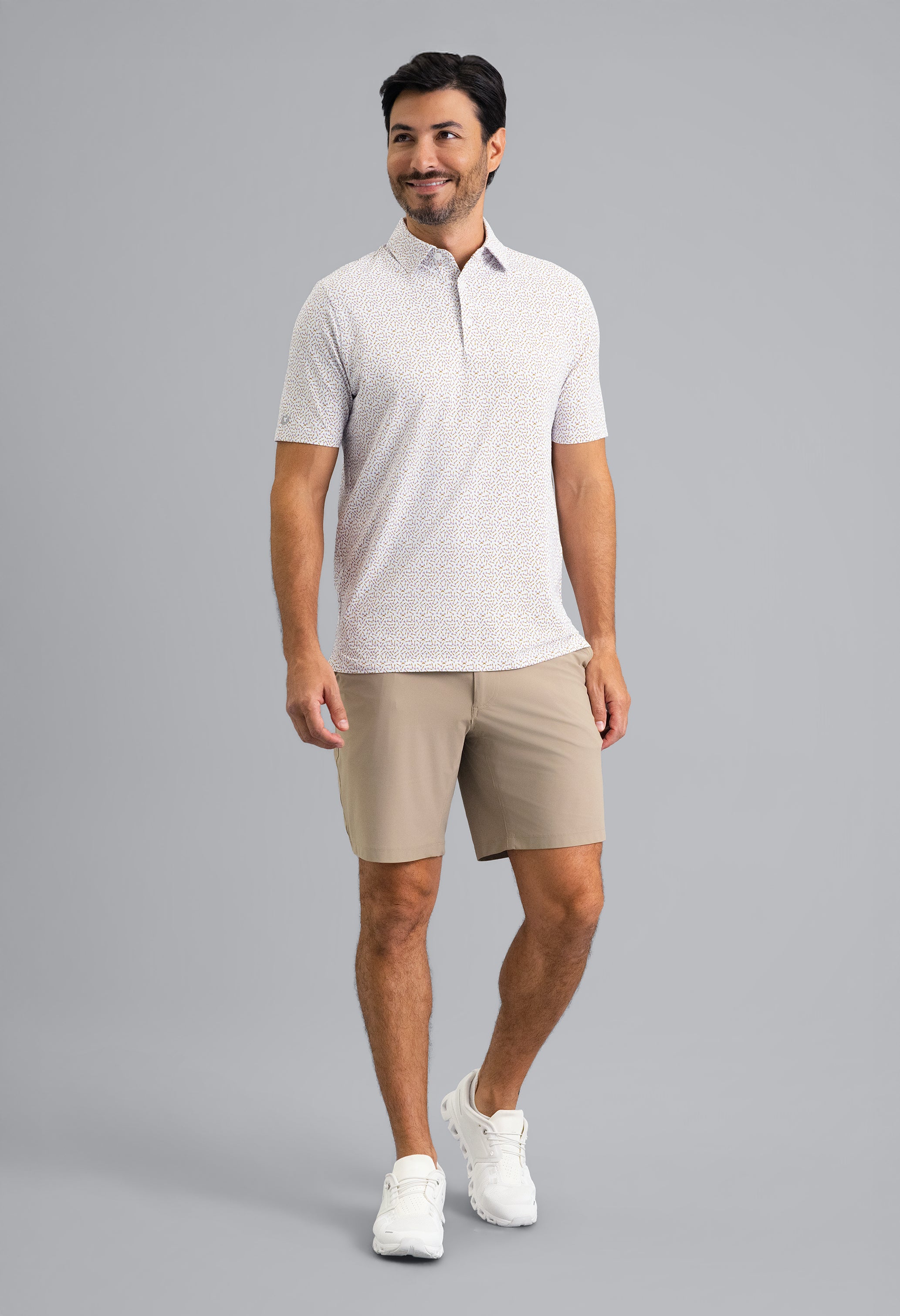 IBKÜL - Throwing Darts Short Sleeve Polo - Color: Peach/Chocolate/Peri