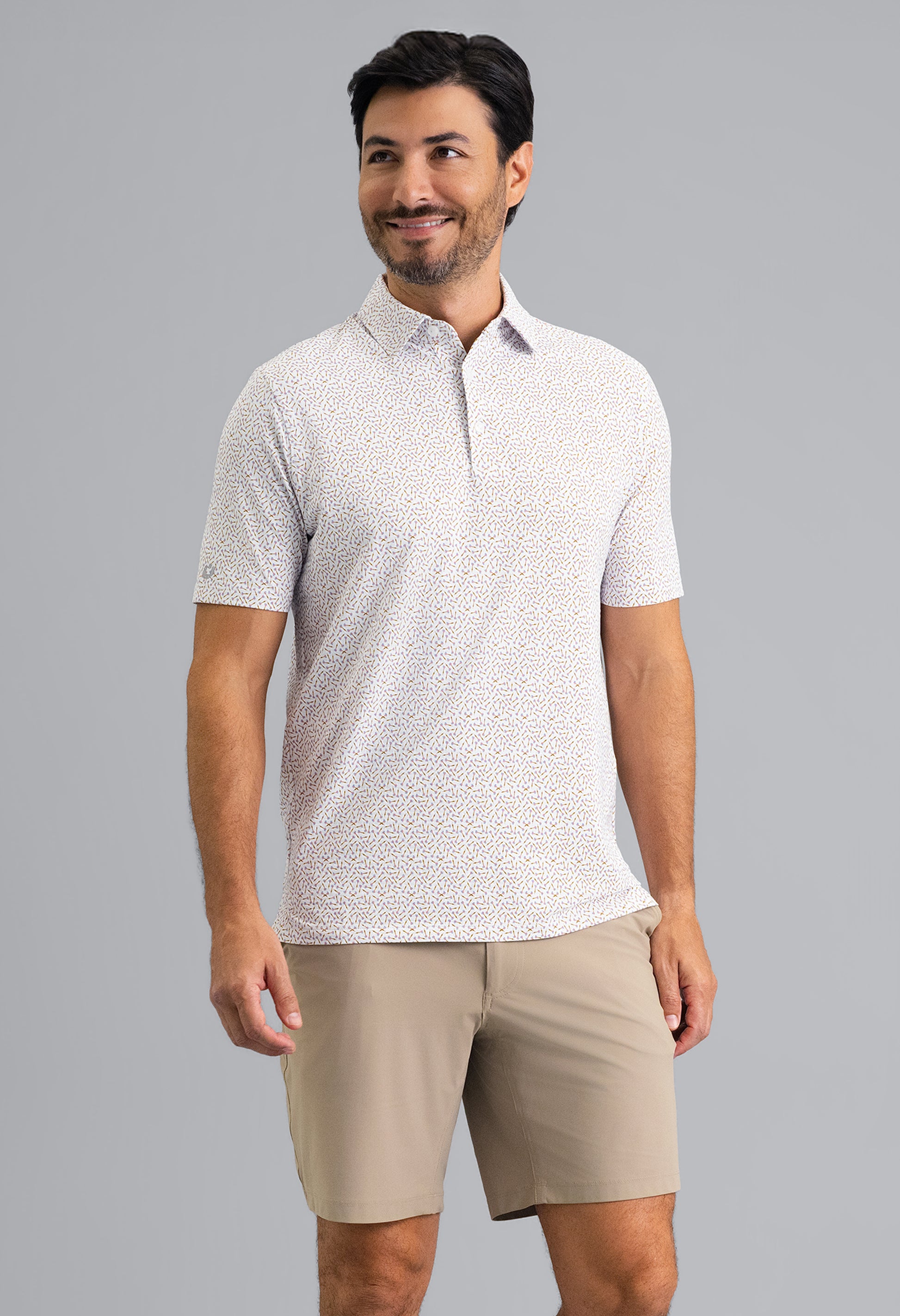 IBKÜL - Throwing Darts Short Sleeve Polo - Color: Peach/Chocolate/Peri