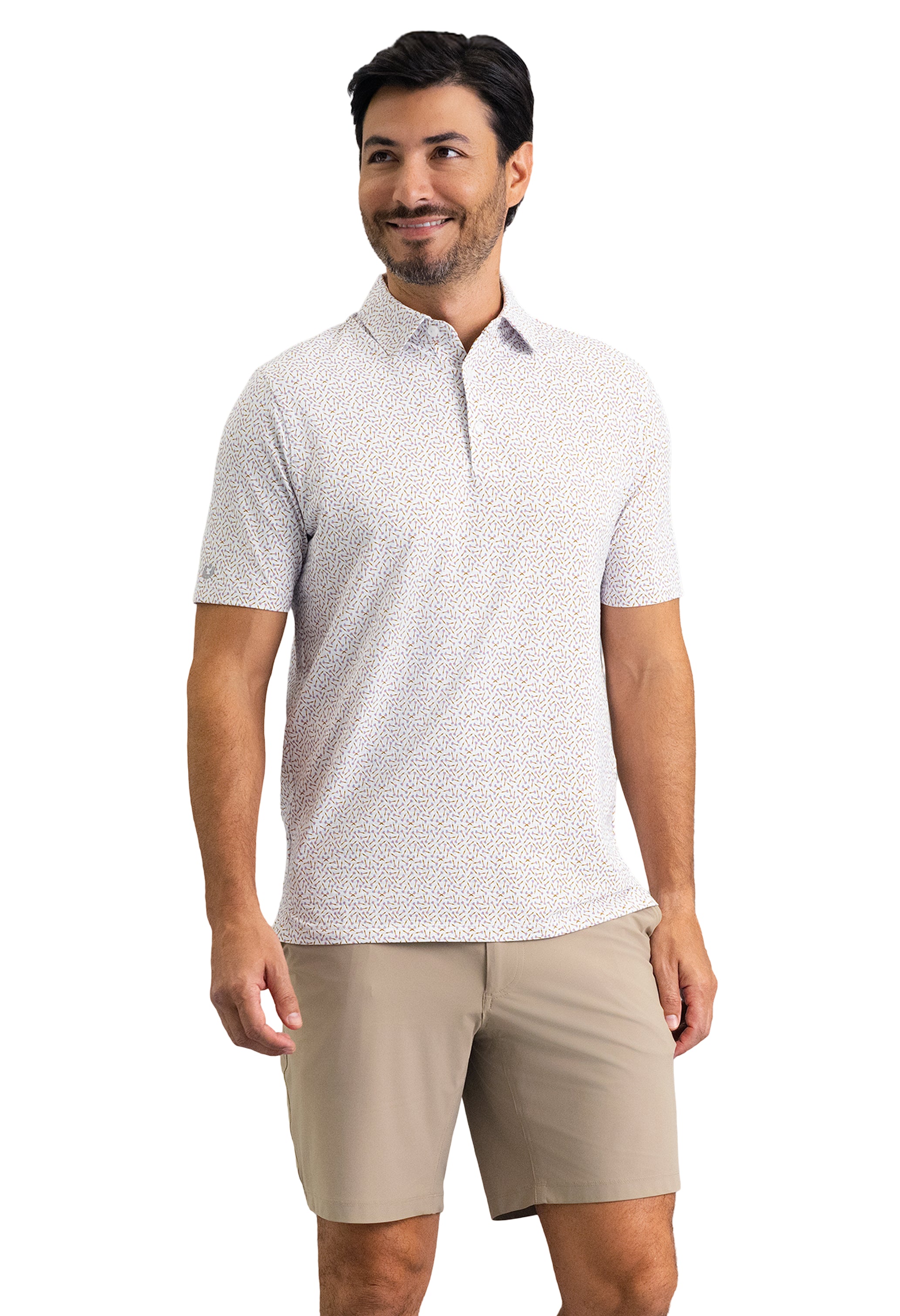 IBKÜL - Throwing Darts Short Sleeve Polo - Color: Peach/Chocolate/Peri