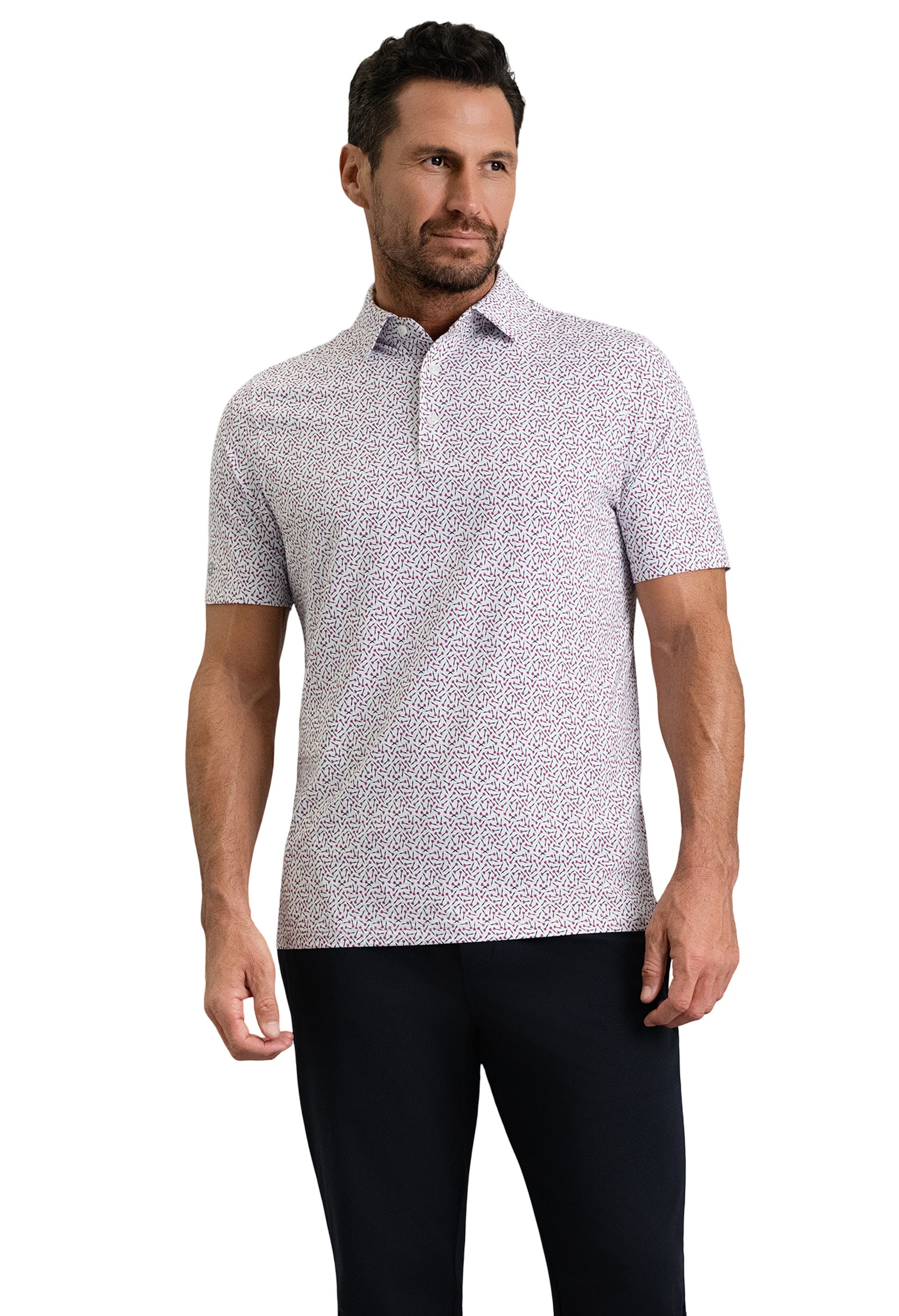 IBKÜL - Throwing Darts Short Sleeve Polo - Color: Platinum/Rose/Black
