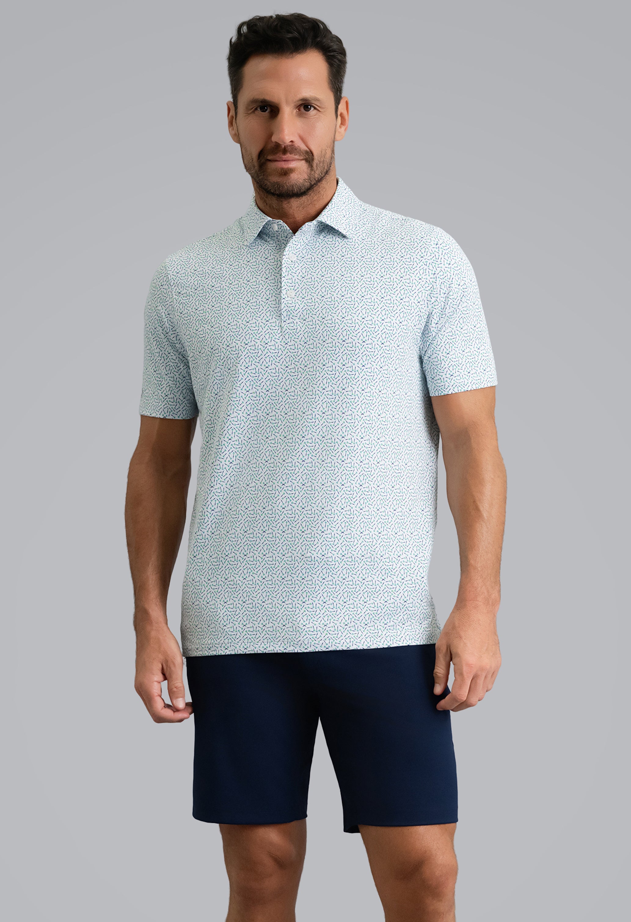 IBKÜL - Throwing Darts Short Sleeve Polo - Color: Mint/Lemonade/Navy