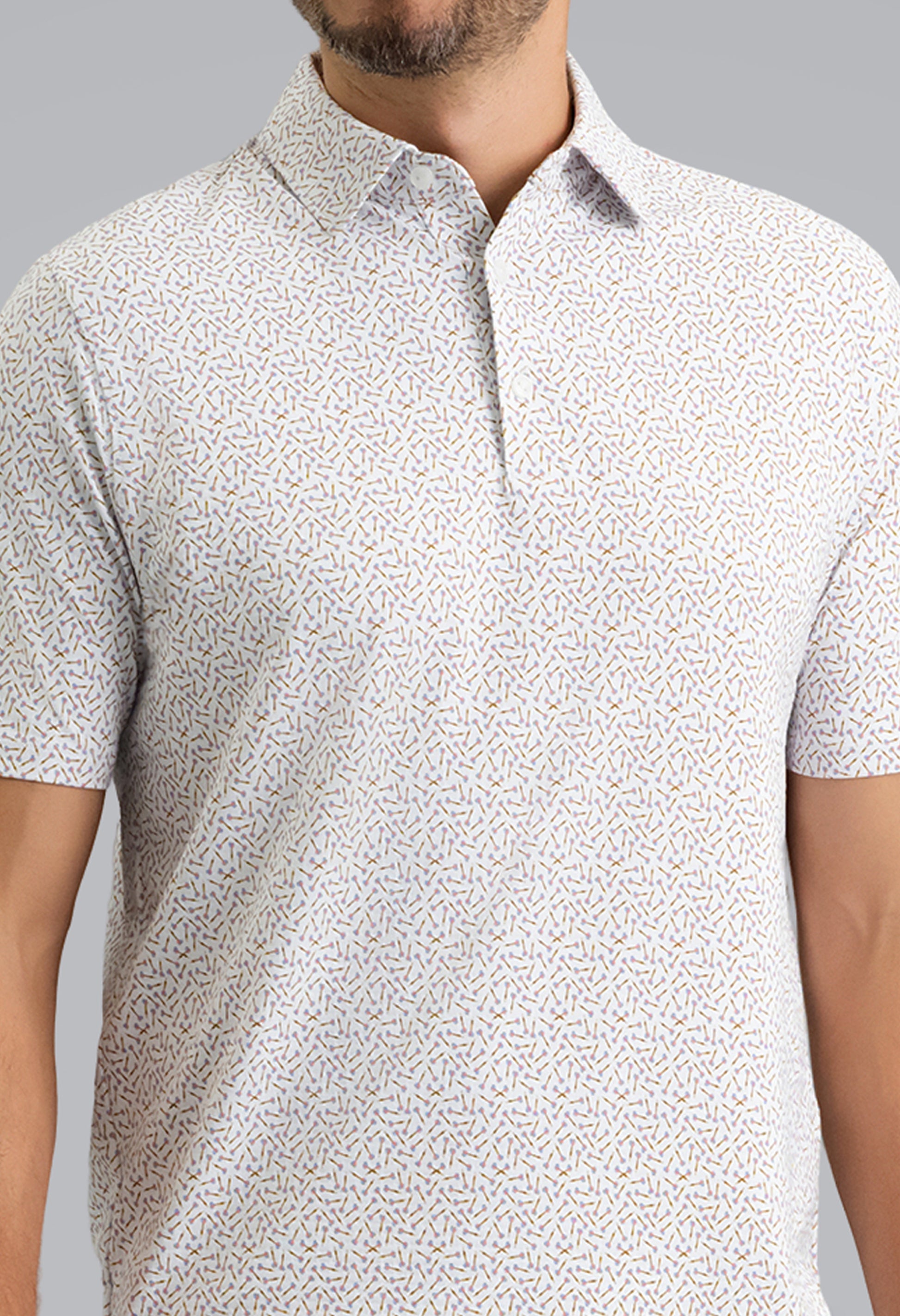 IBKÜL - Throwing Darts Short Sleeve Polo - Color: Peach/Chocolate/Peri