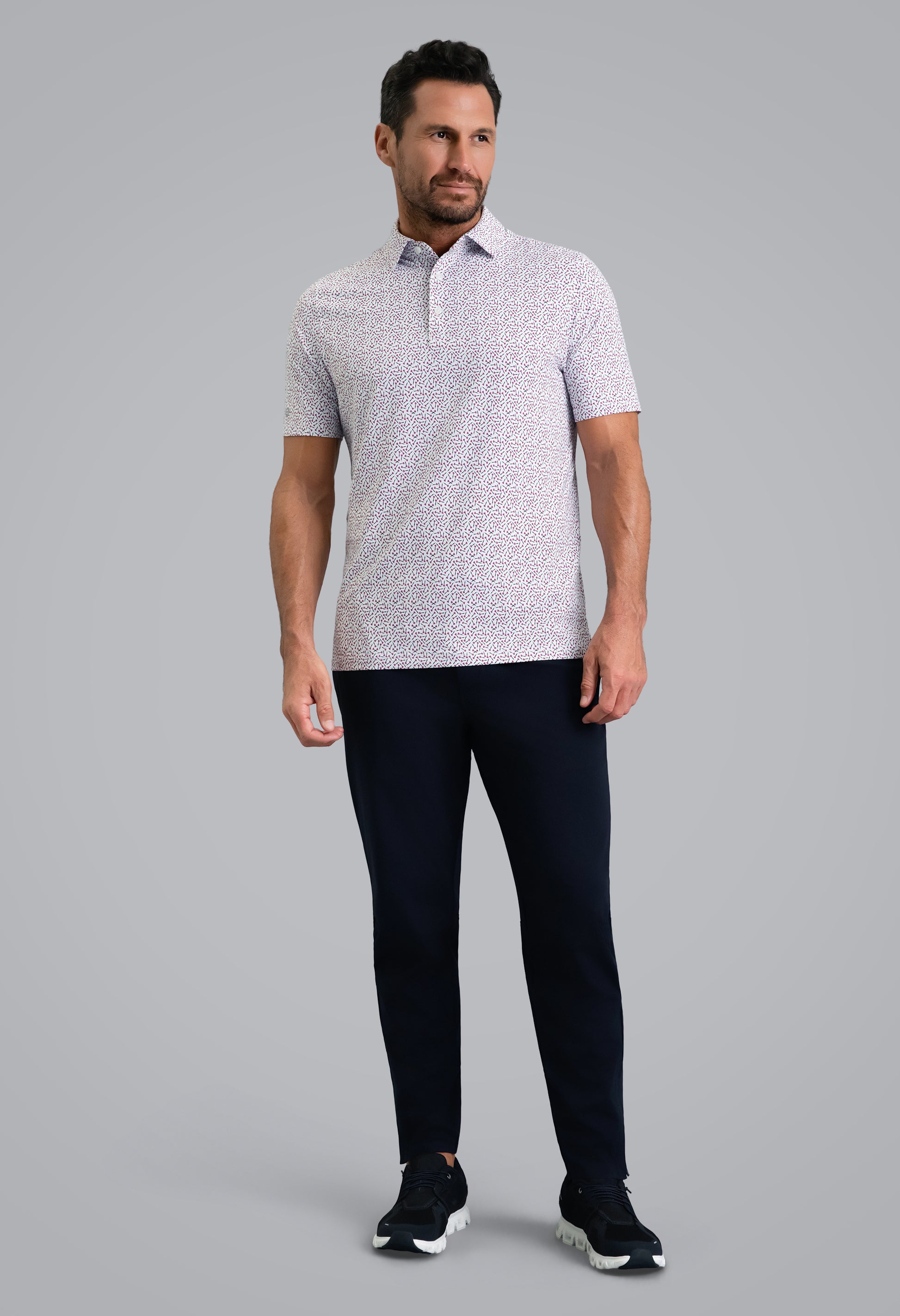 IBKÜL - Throwing Darts Short Sleeve Polo - Color: Platinum/Rose/Black