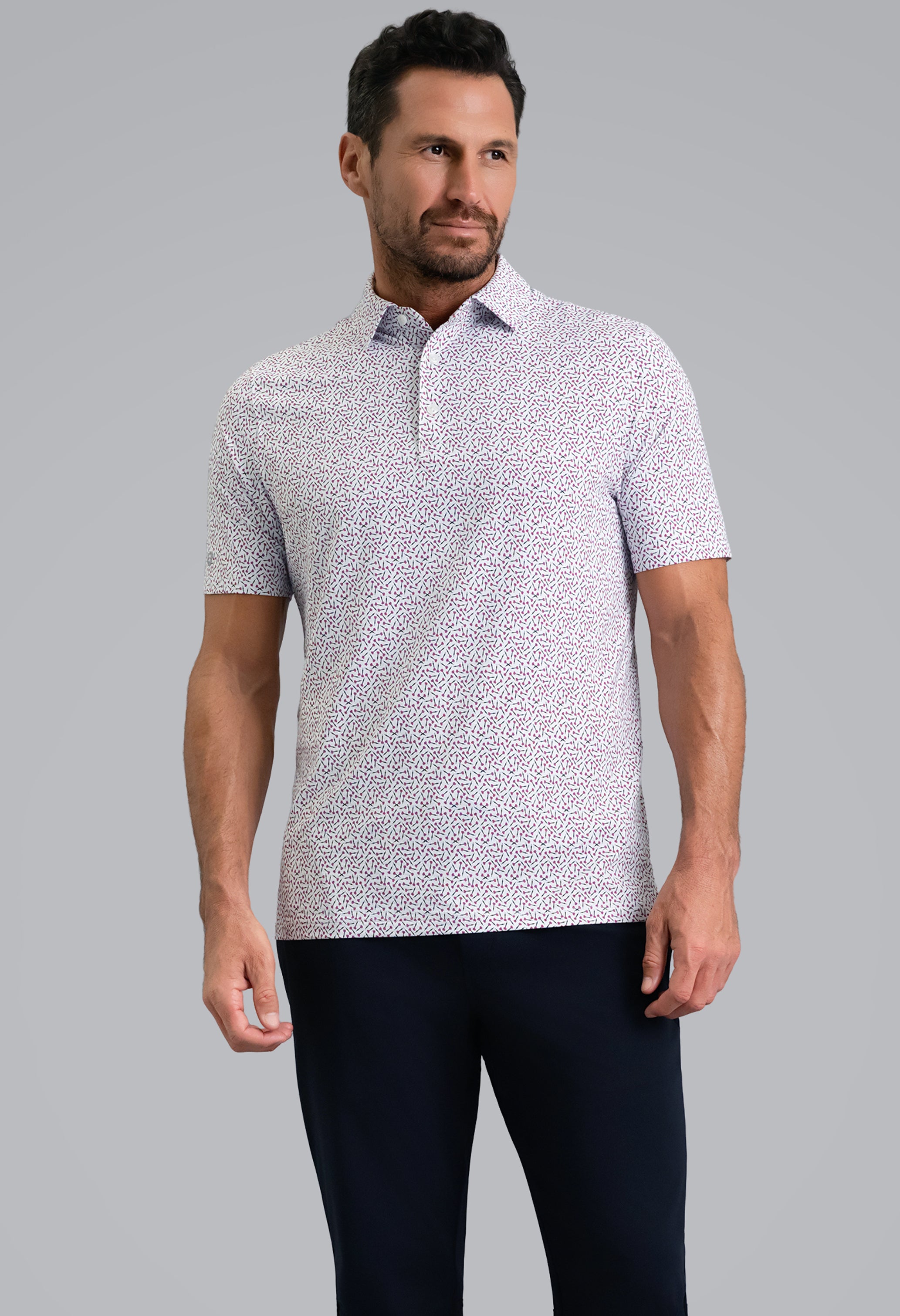 IBKÜL - Throwing Darts Short Sleeve Polo - Color: Platinum/Rose/Black