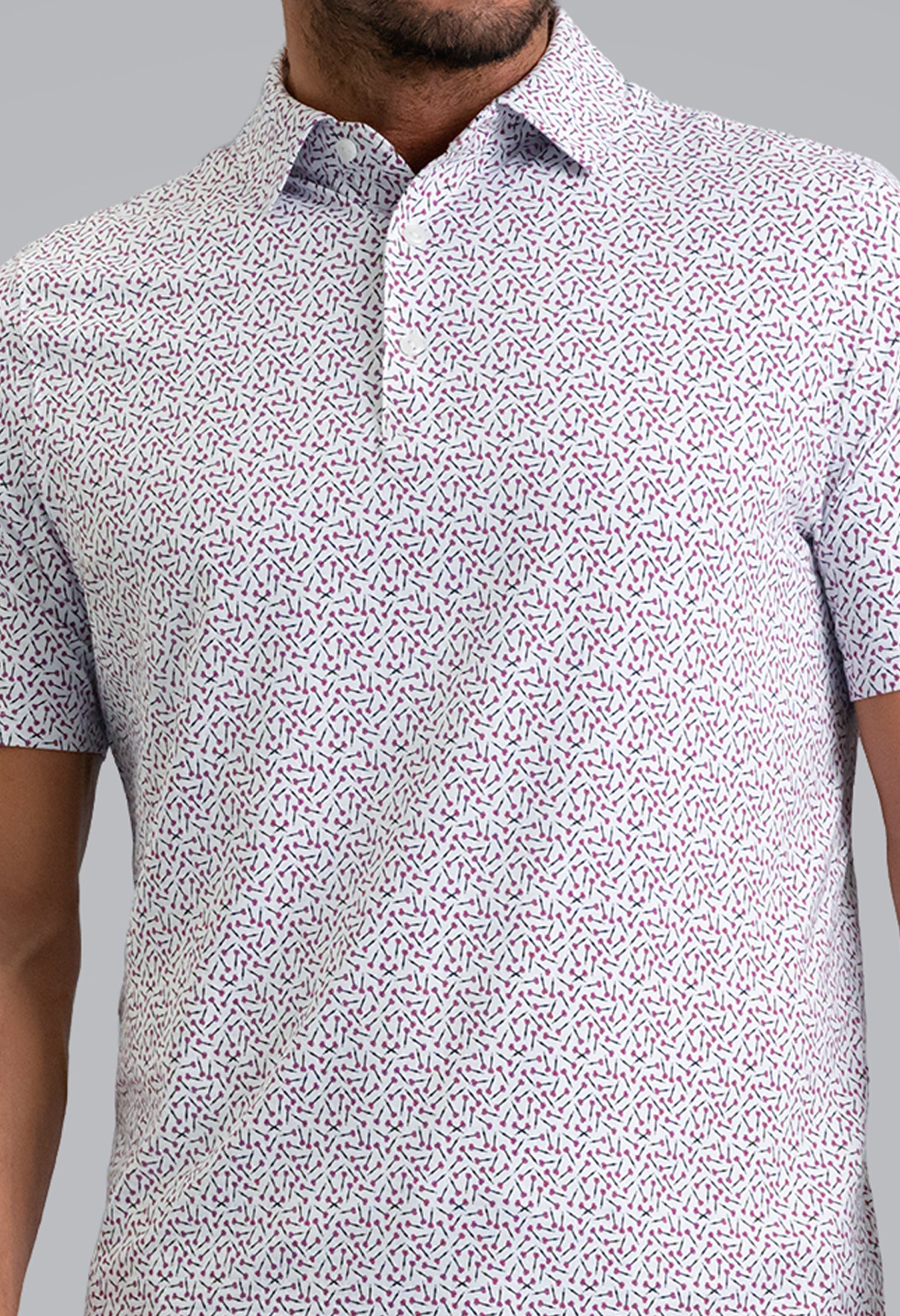 IBKÜL - Throwing Darts Short Sleeve Polo - Color: Platinum/Rose/Black