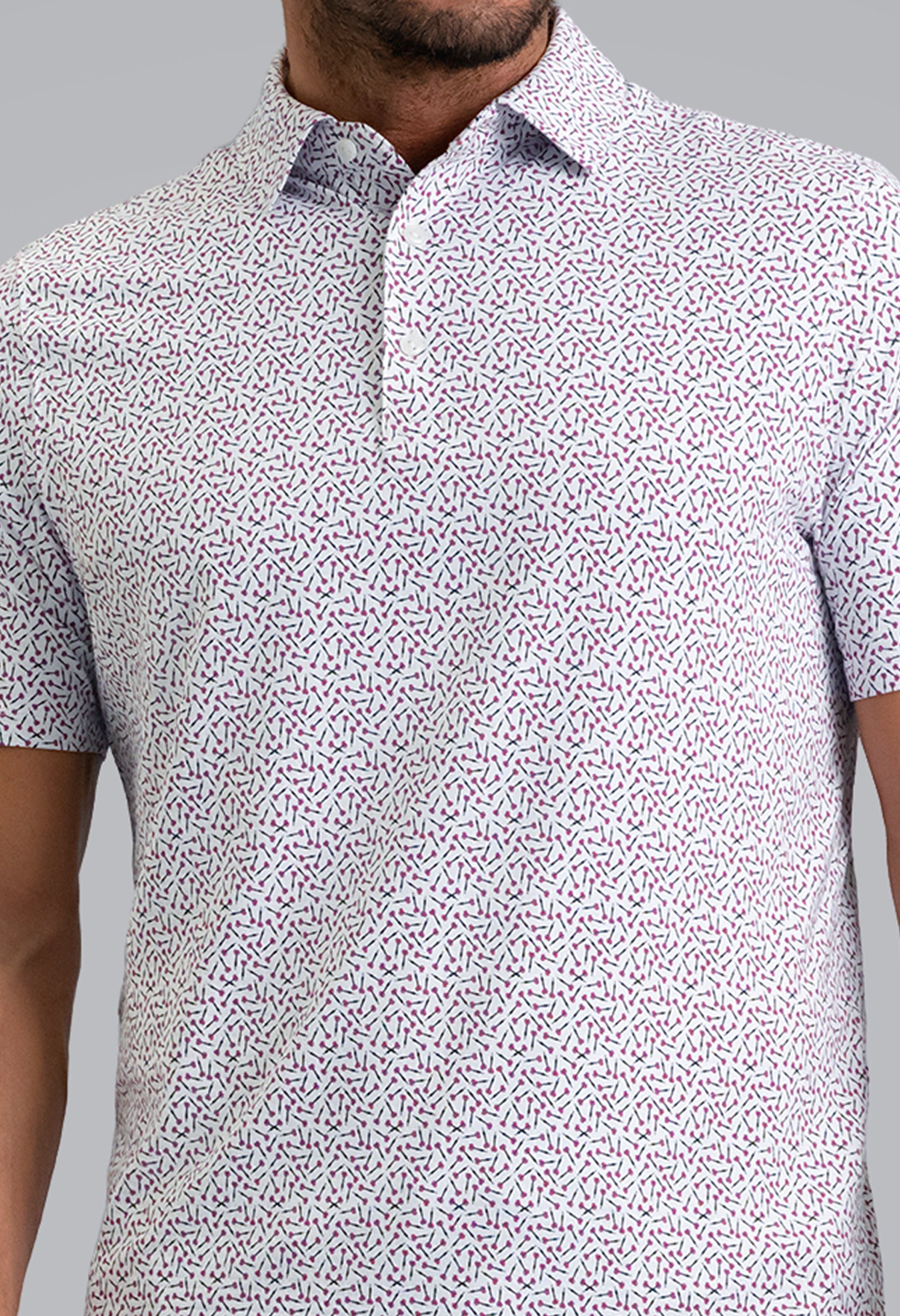 IBKÜL - Throwing Darts Short Sleeve Polo - Color: Platinum/Rose/Black