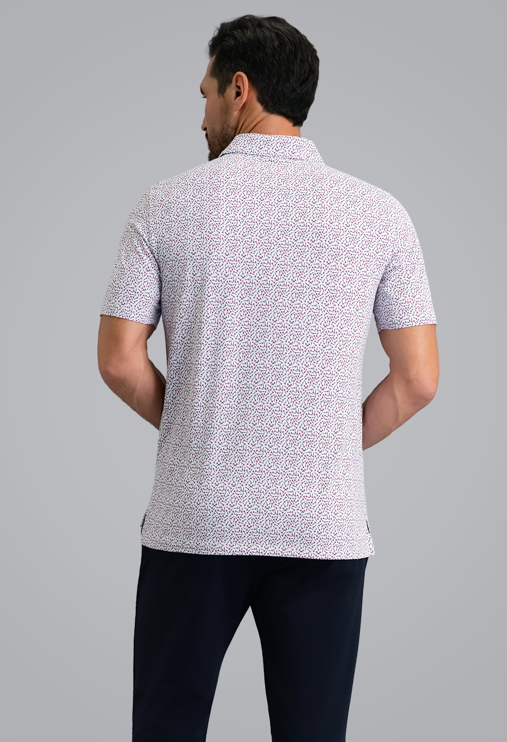 IBKÜL - Throwing Darts Short Sleeve Polo - Color: Platinum/Rose/Black