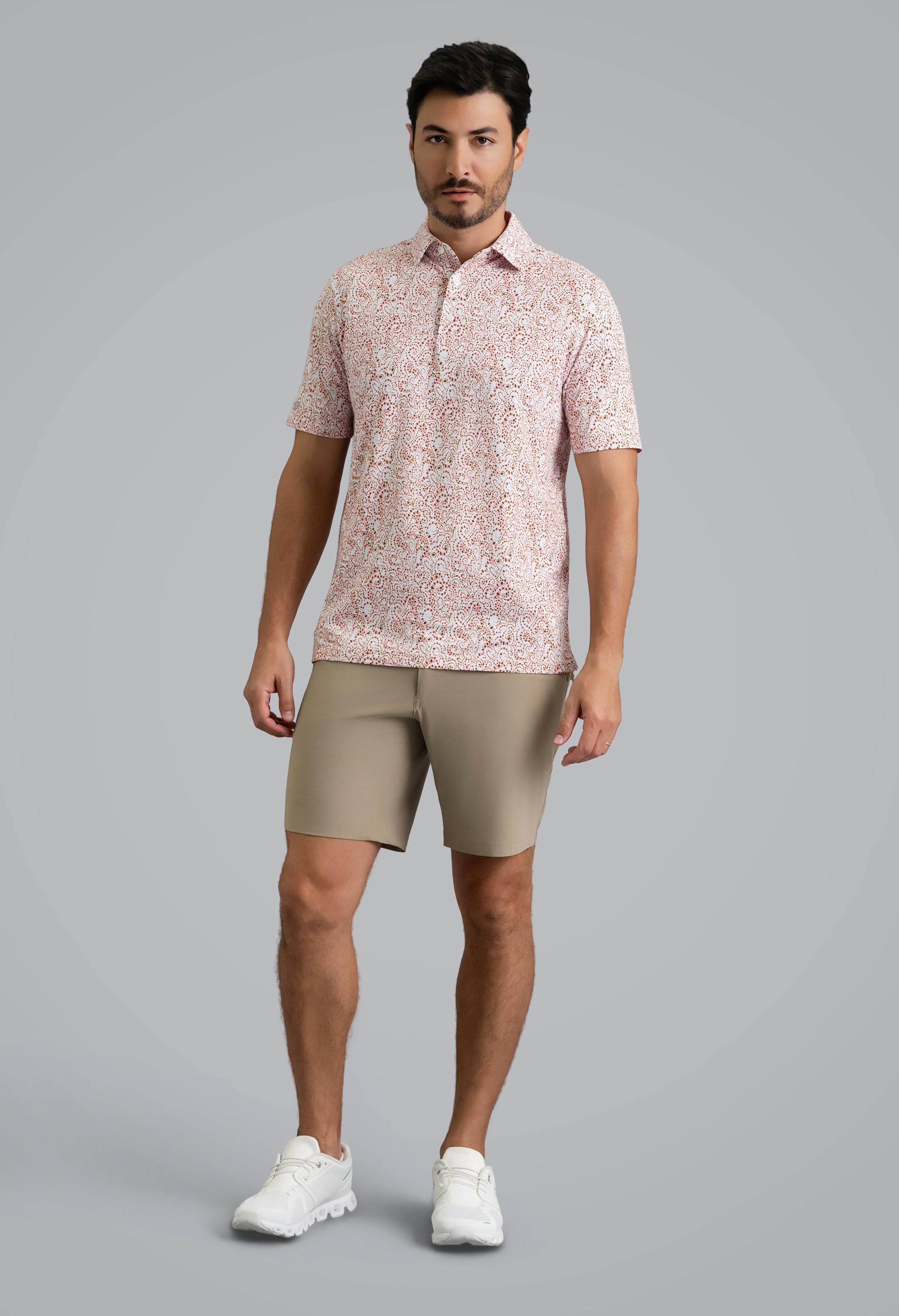 IBKÜL - Hazy Short Sleeve Polo - Color: Peach/Chocolate