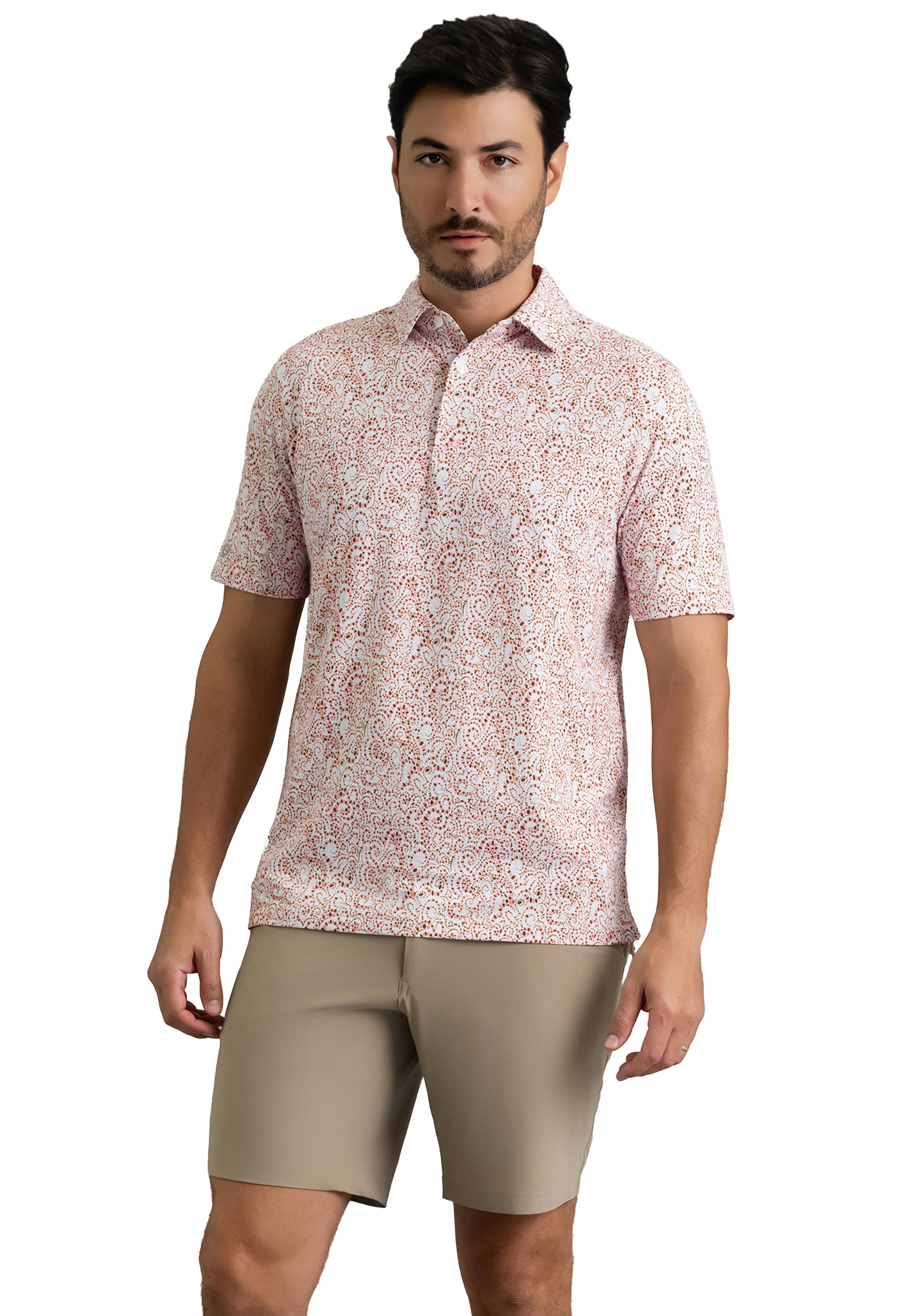 IBKÜL - Hazy Short Sleeve Polo - Color: Peach/Chocolate