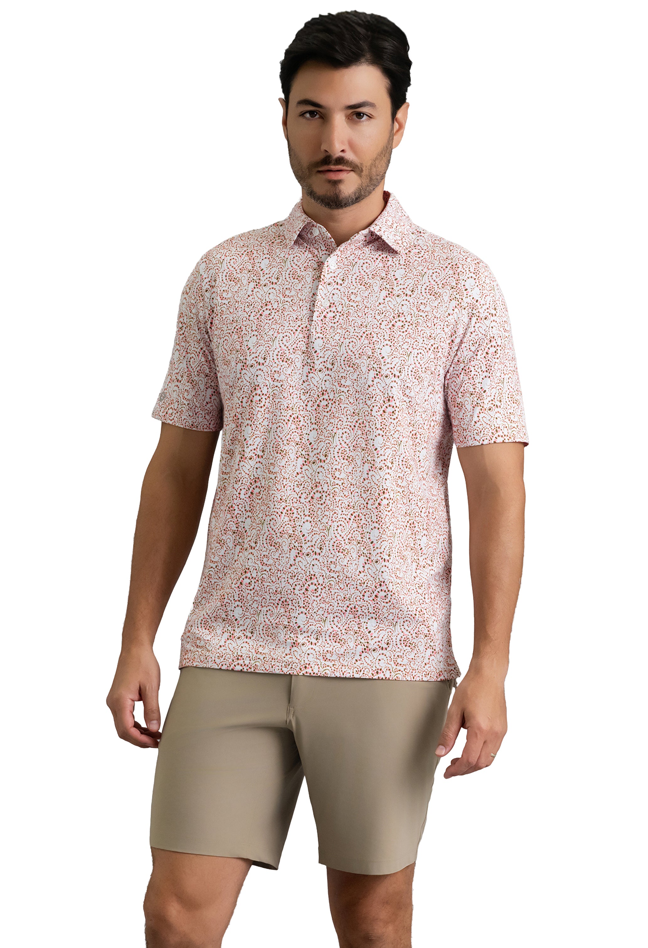 IBKÜL - Hazy Short Sleeve Polo - Color: Peach/Chocolate