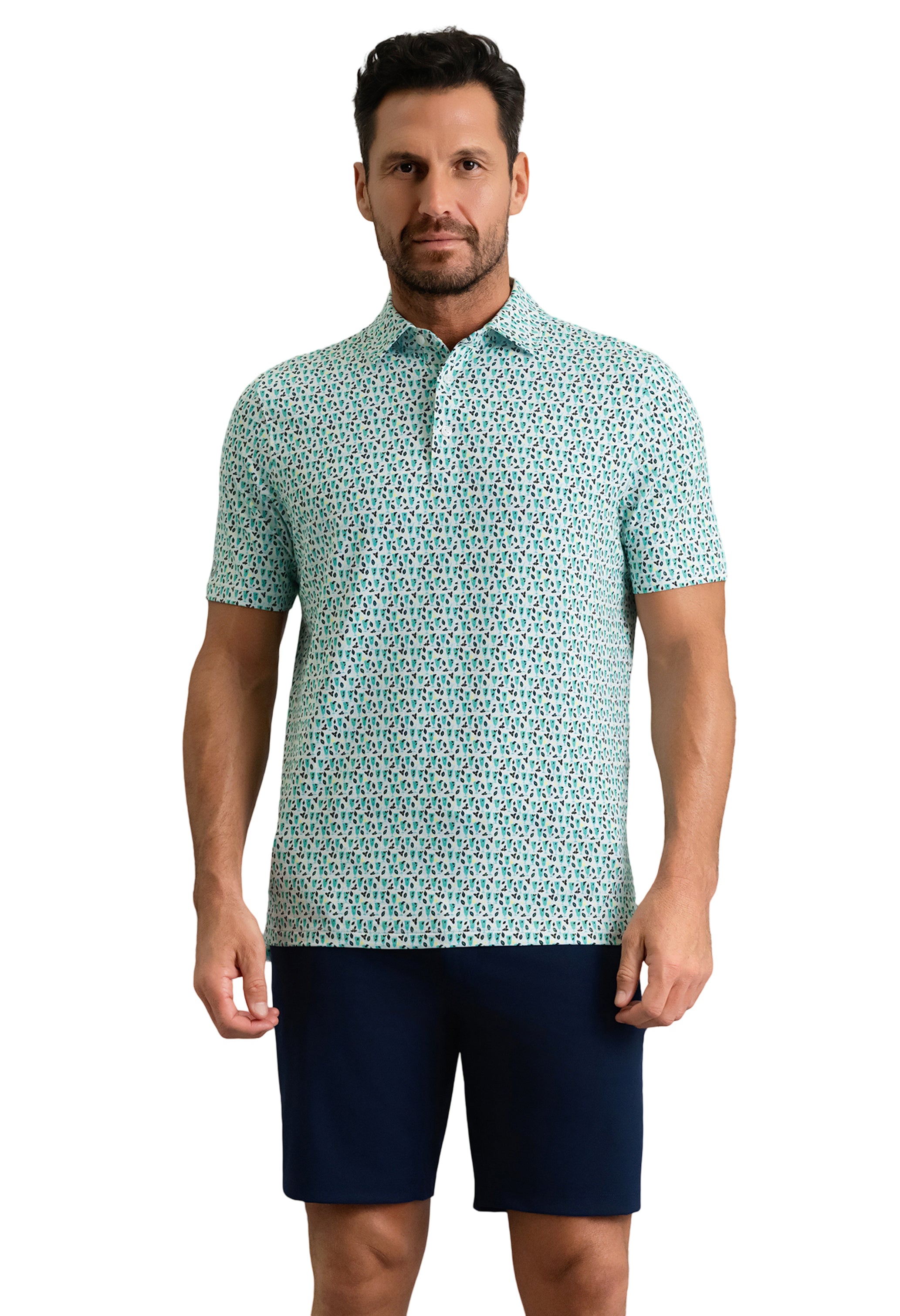 IBKÜL - Mint Julep Short Sleeve Polo - Color: Mint/Lemonade/Navy