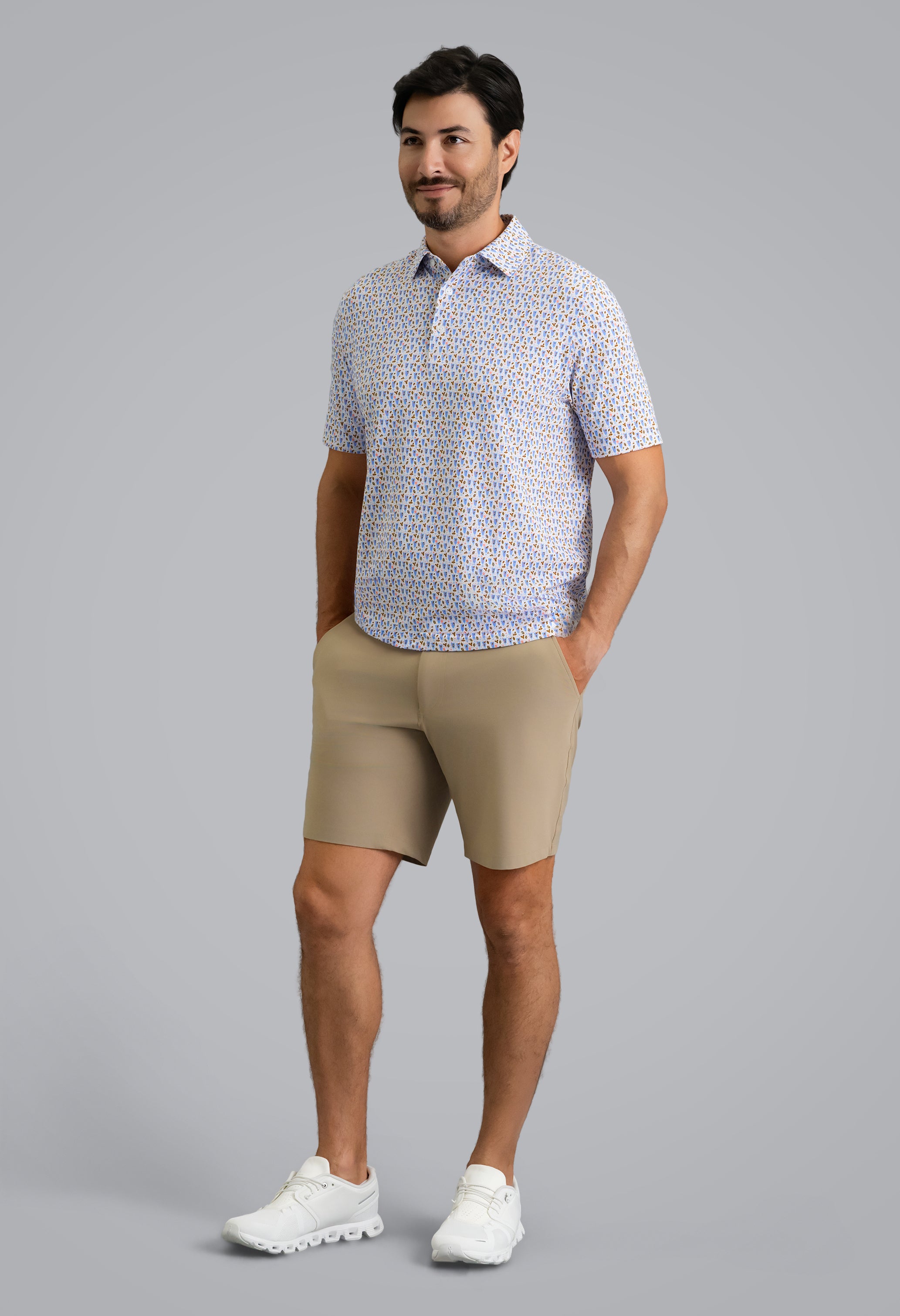 IBKÜL - Mint Julep Short Sleeve Polo - Color: Peach/Chocolate/Peri