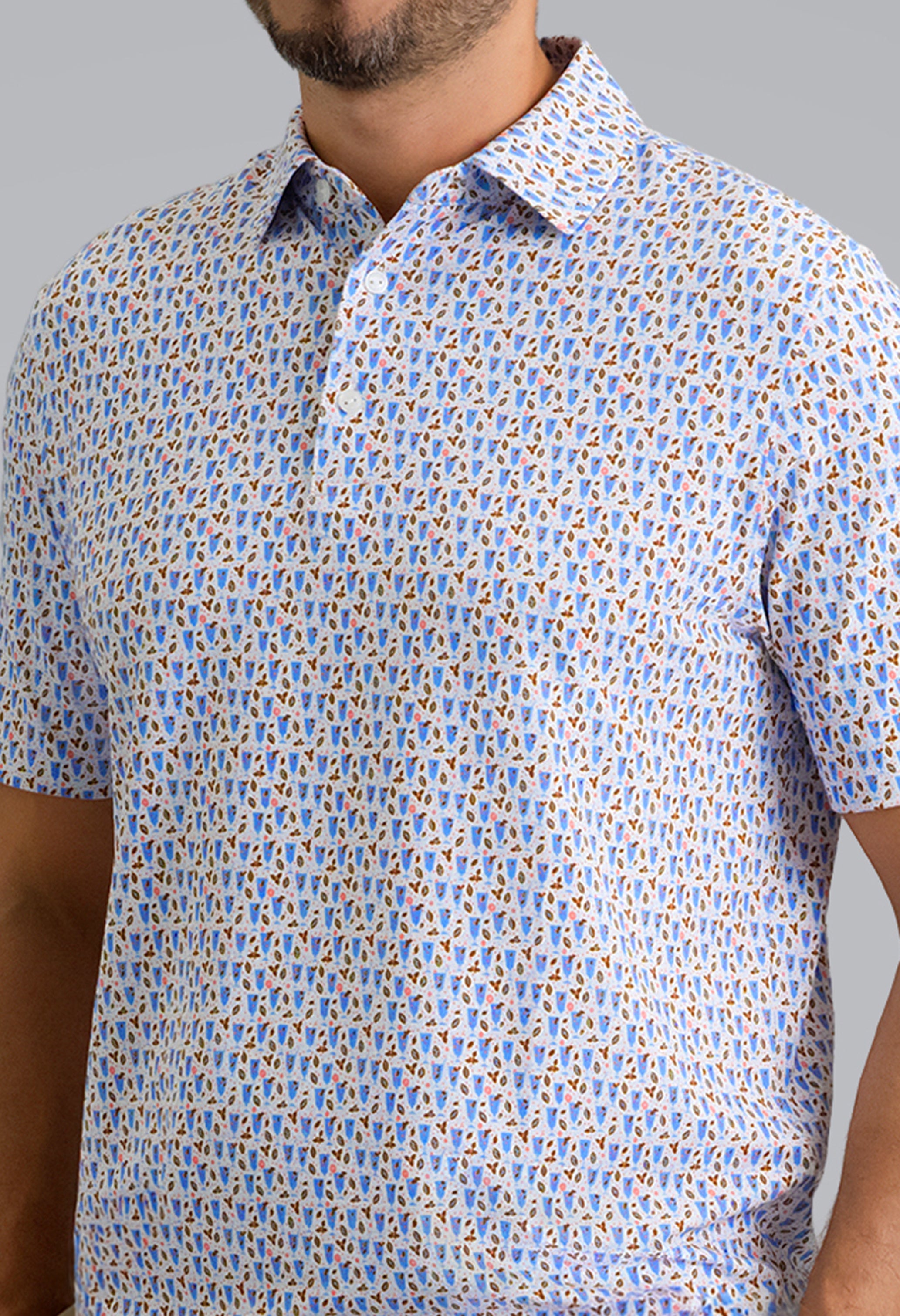 IBKÜL - Mint Julep Short Sleeve Polo - Color: Peach/Chocolate/Peri