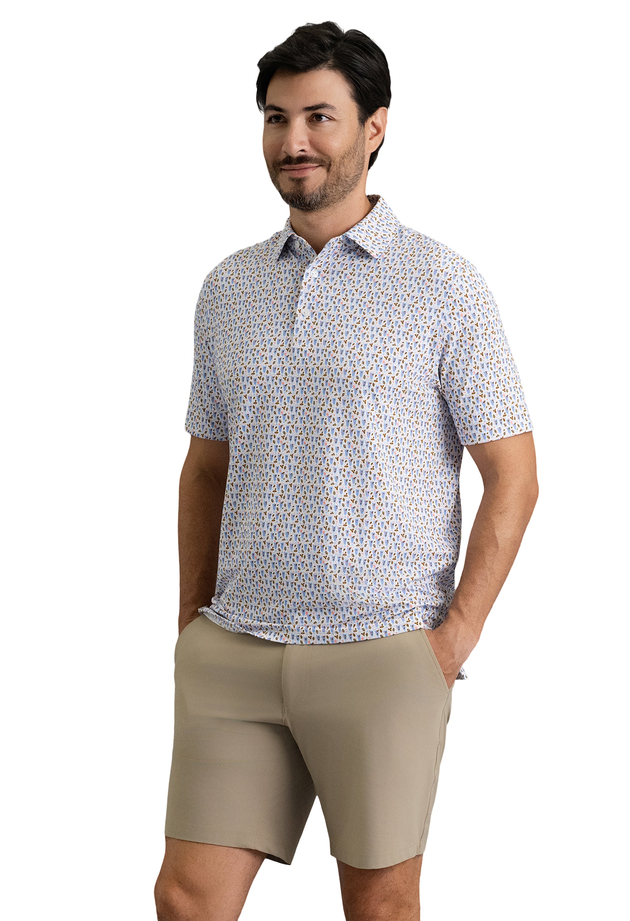 IBKÜL - Mint Julep Short Sleeve Polo - Color: Peach/Chocolate/Peri
