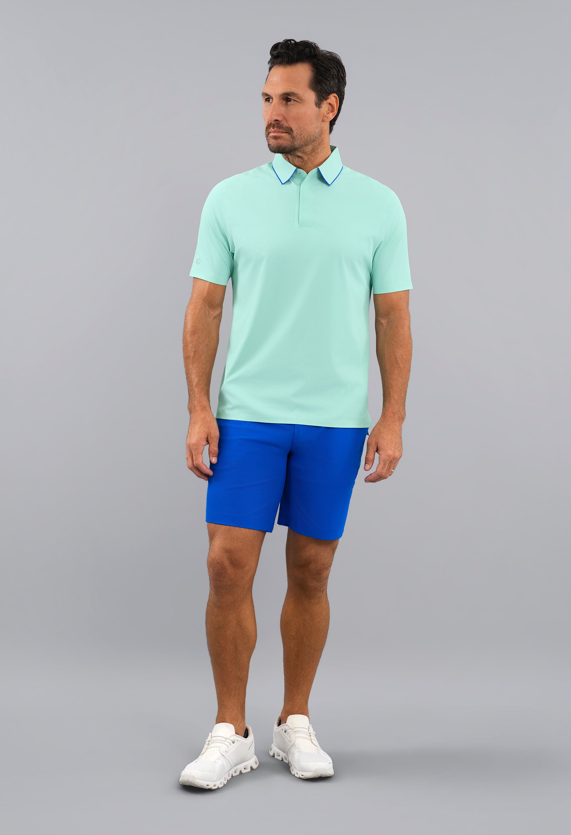 IBKÜL - Rib Knit Short Sleeve Polo - Color: Black/Platinum Trim