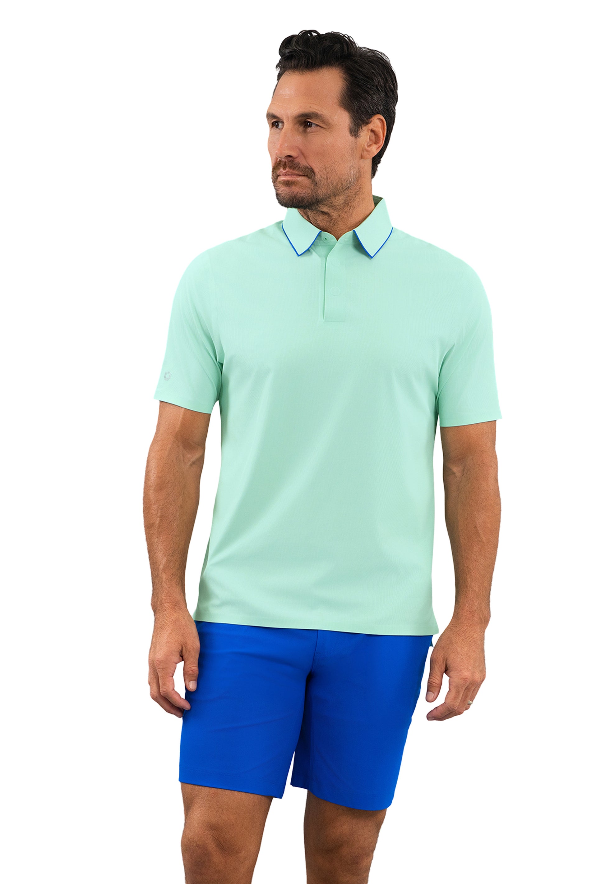 IBKÜL - Rib Knit Short Sleeve Polo - Color: Black/Platinum Trim