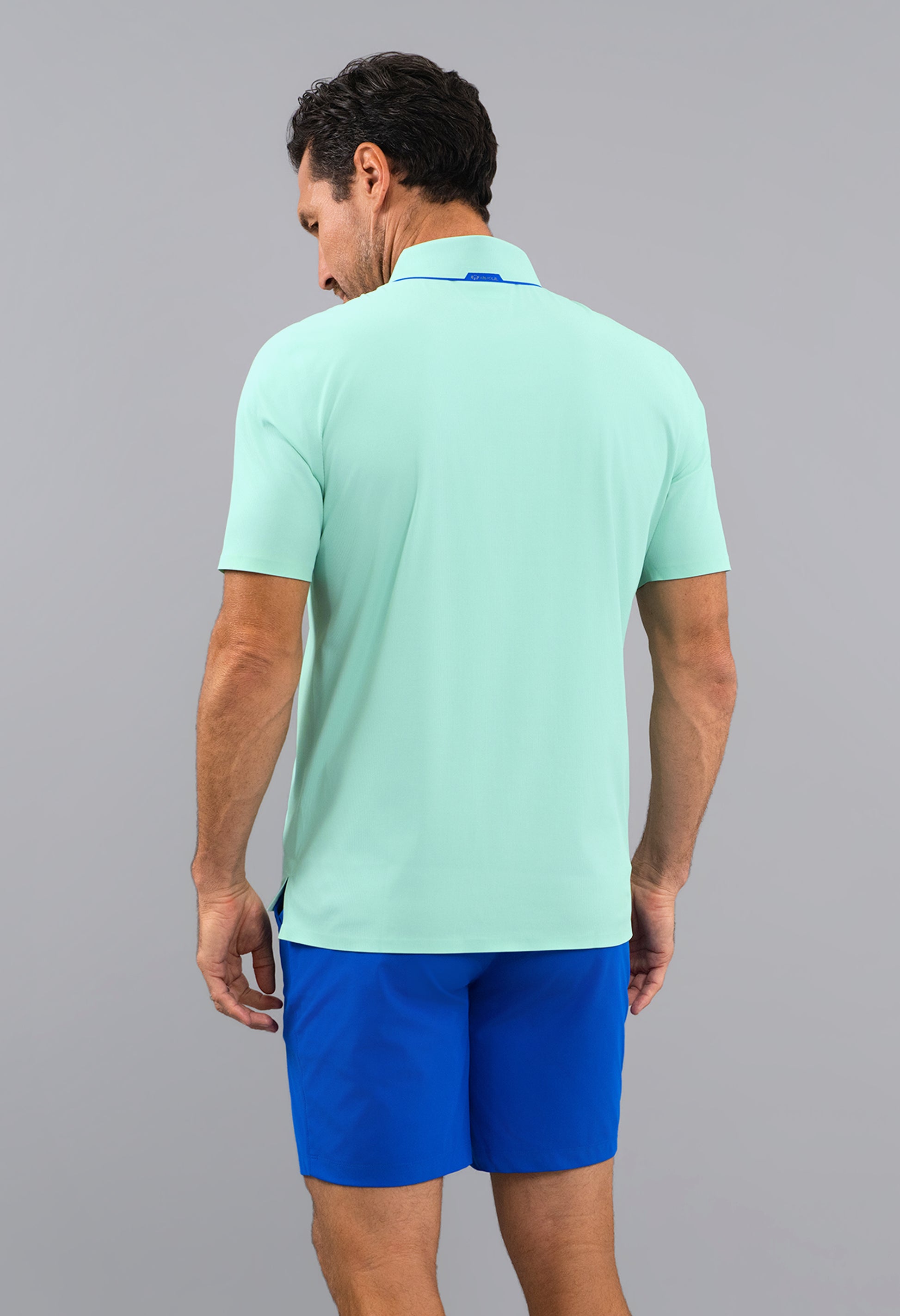 IBKÜL - Rib Knit Short Sleeve Polo - Color: Black/Platinum Trim