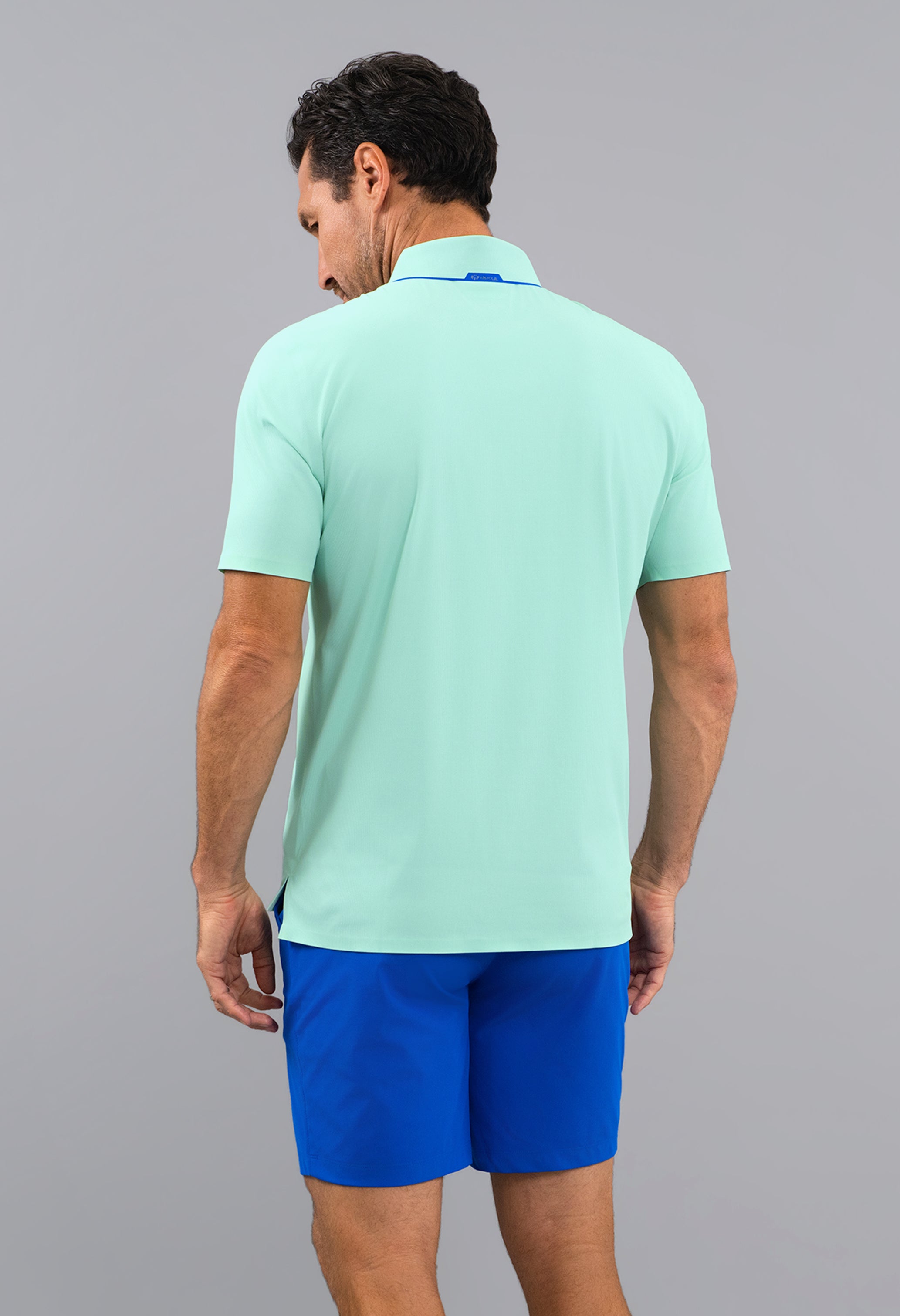 IBKÜL - Rib Knit Short Sleeve Polo - Color: Black/Platinum Trim