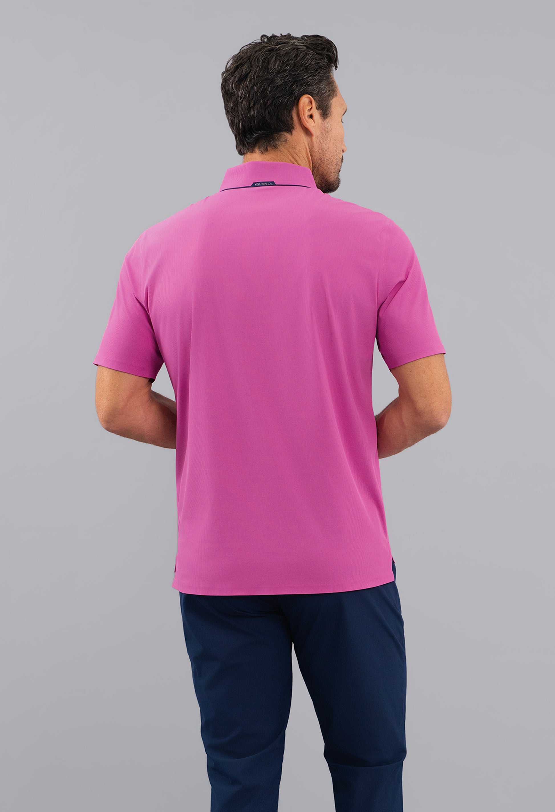 IBKÜL - Rib Knit Short Sleeve Polo - Color: Black/Platinum Trim