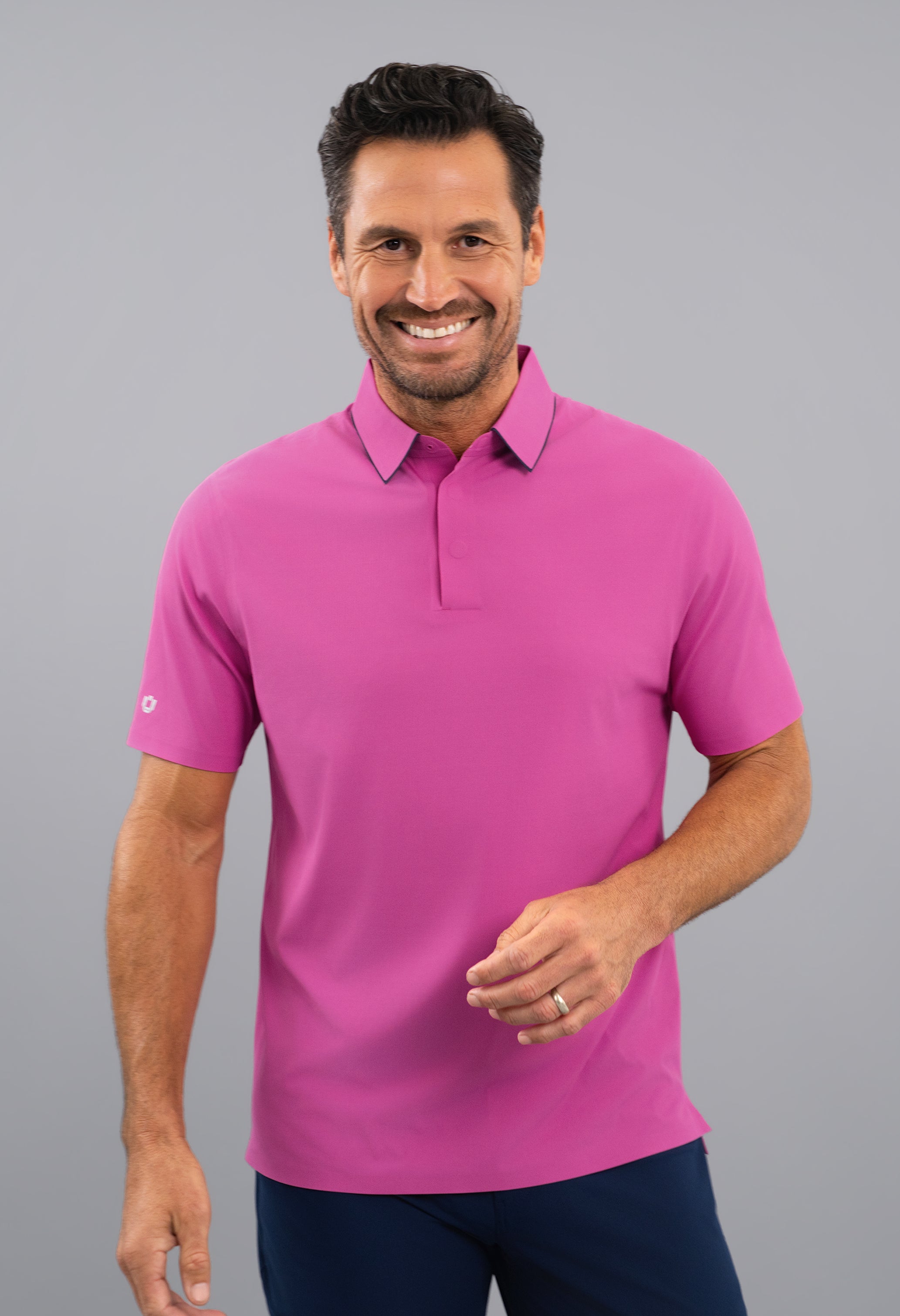 IBKÜL - Rib Knit Short Sleeve Polo - Color: Black/Platinum Trim