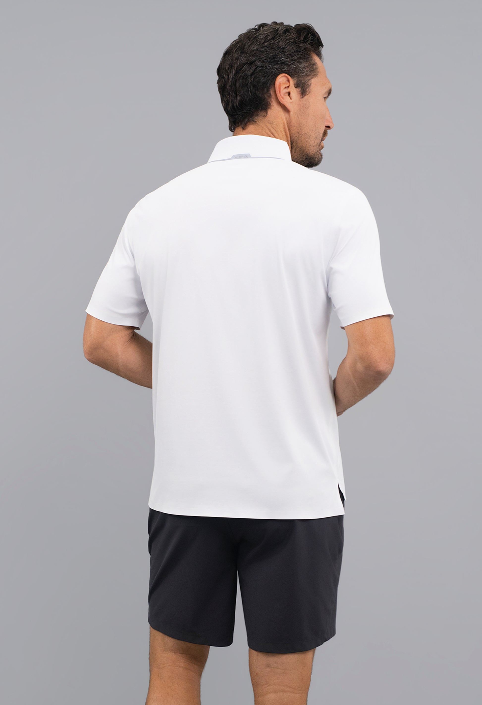 IBKÜL - Rib Knit Short Sleeve Polo - Color: Black/Platinum Trim