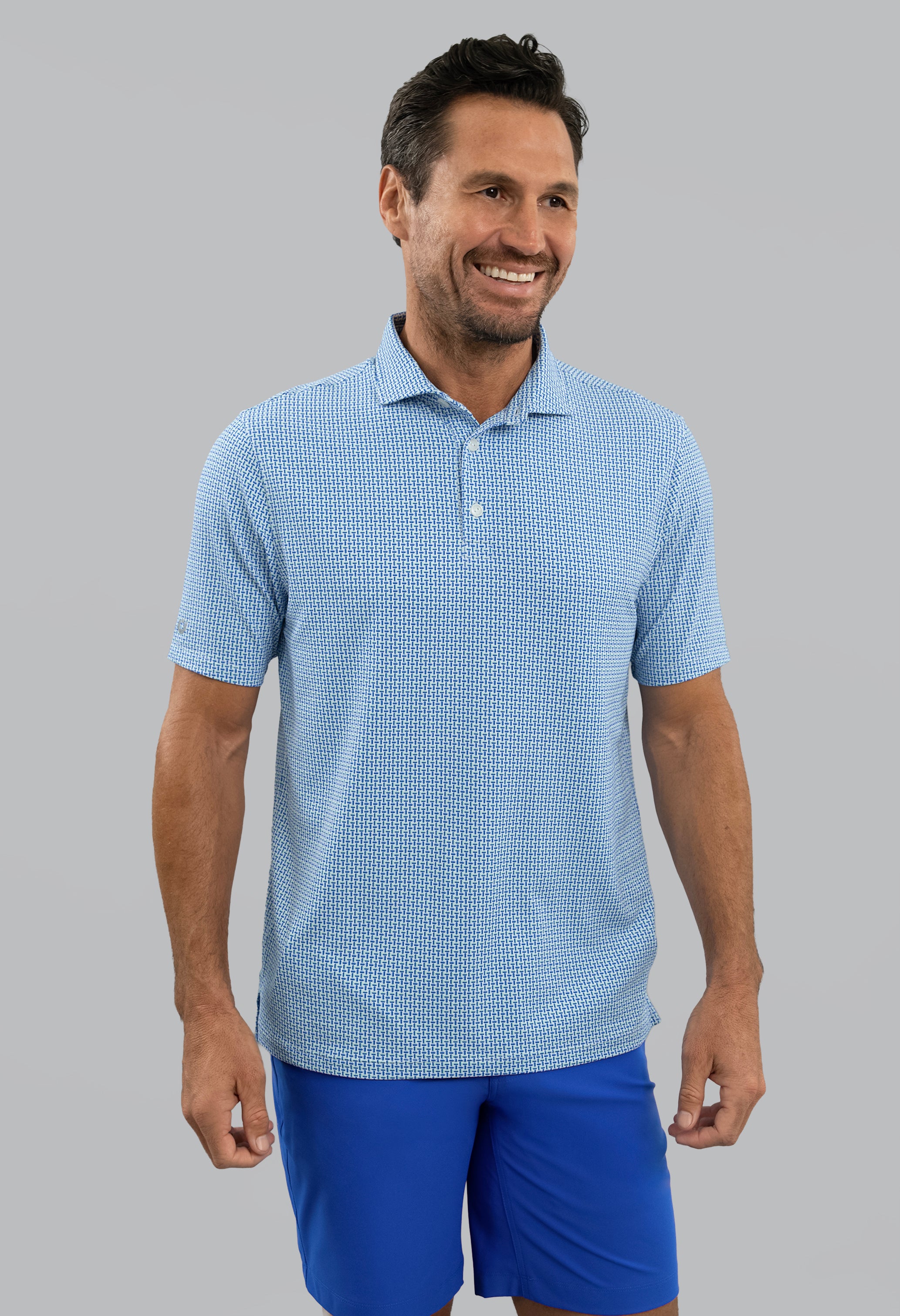 IBKÜL - Landon Short Sleeve Polo - Color: White/Pool Party/Royal