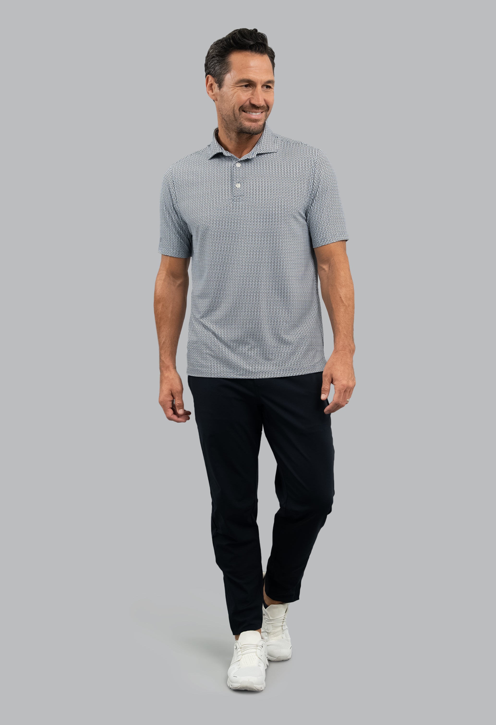 IBKÜL - Landon Short Sleeve Polo - Color: White/Platinum/Black