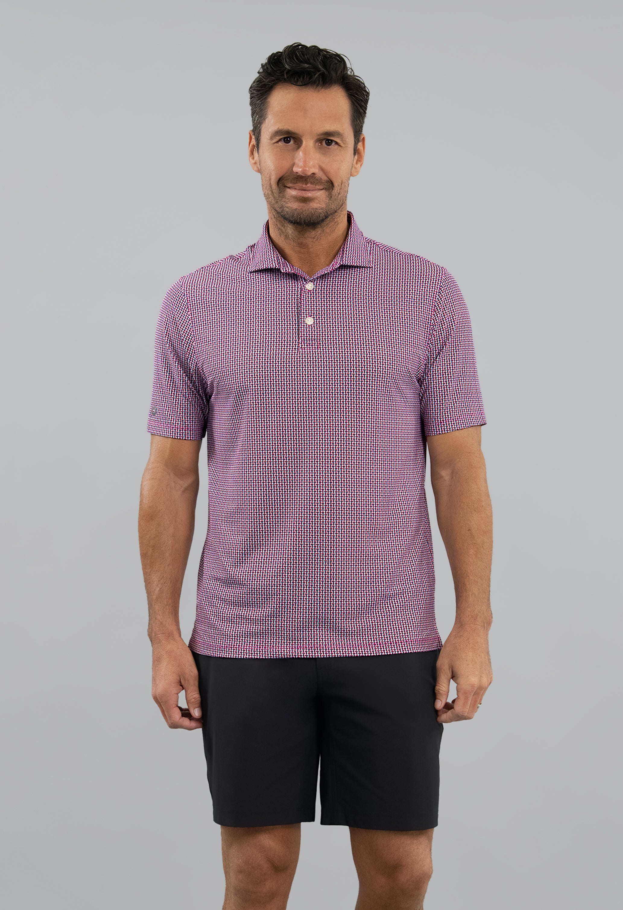 IBKÜL - Landon Short Sleeve Polo - Color: White/Rose/C.Navy