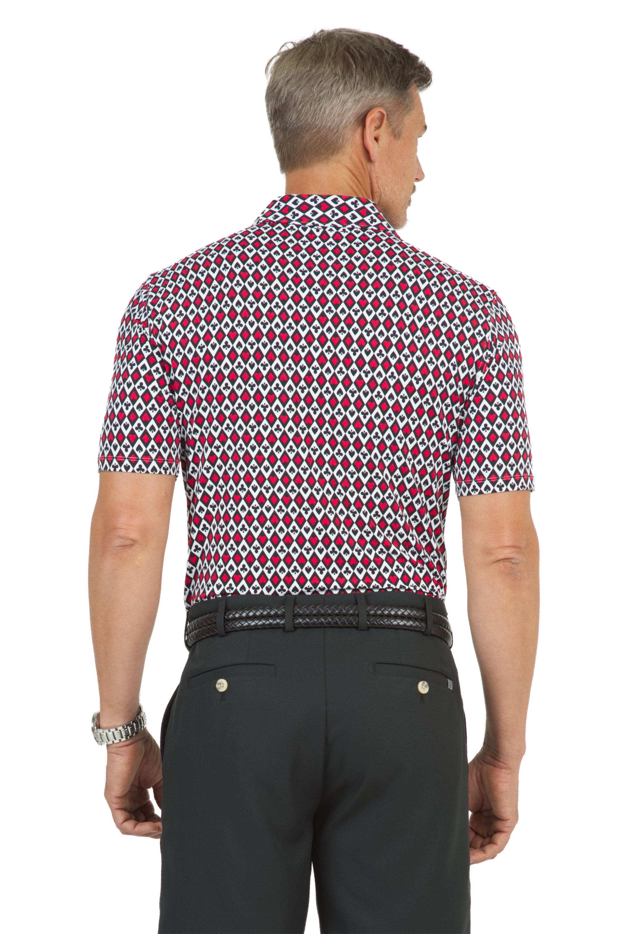 IBKÜL - Casino Royale Print Short Sleeve Polo - 94663 (Modern Fit) - Color: Red/White