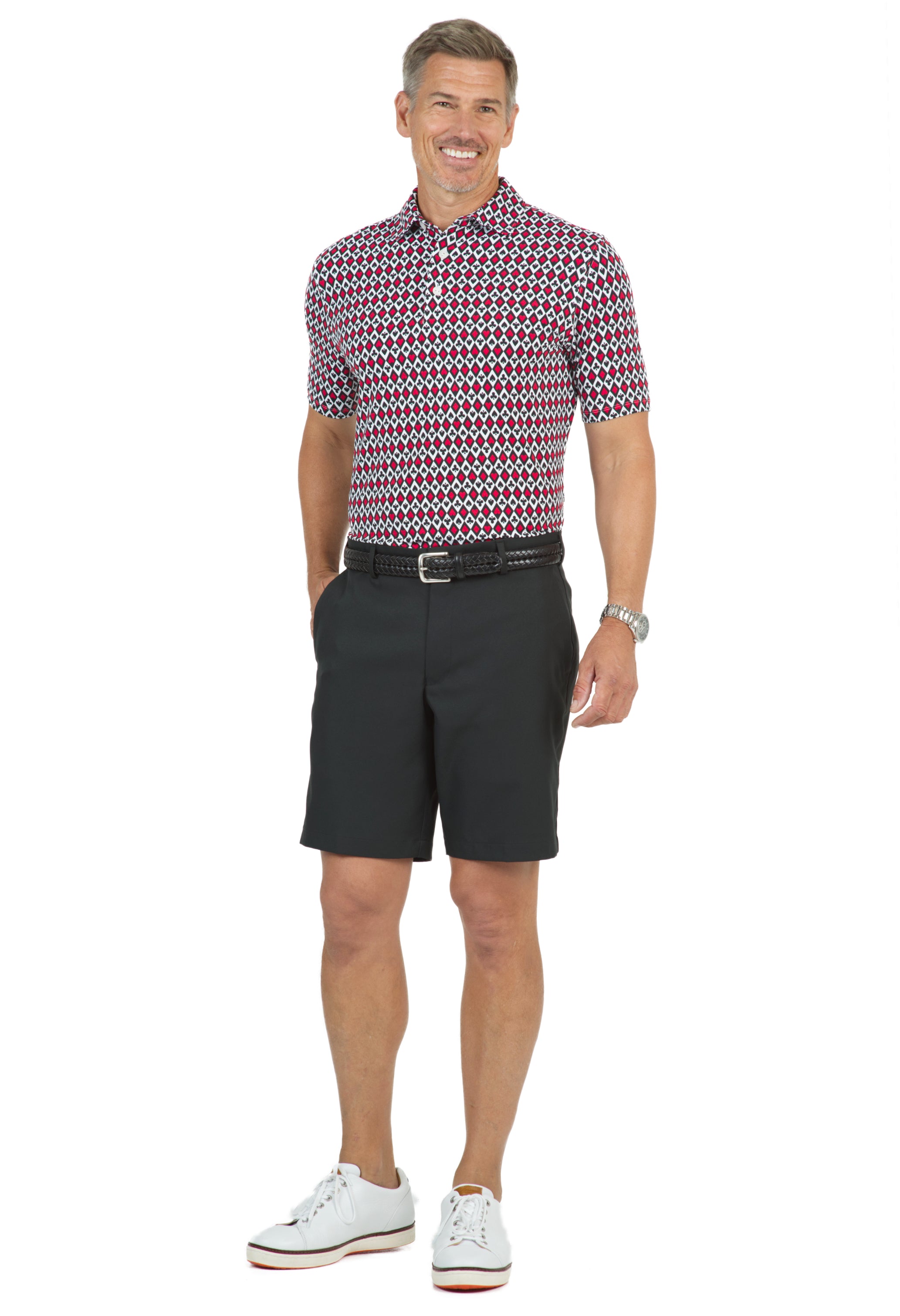 IBKÜL - Casino Royale Print Short Sleeve Polo - 94663 (Modern Fit) - Color: Red/White