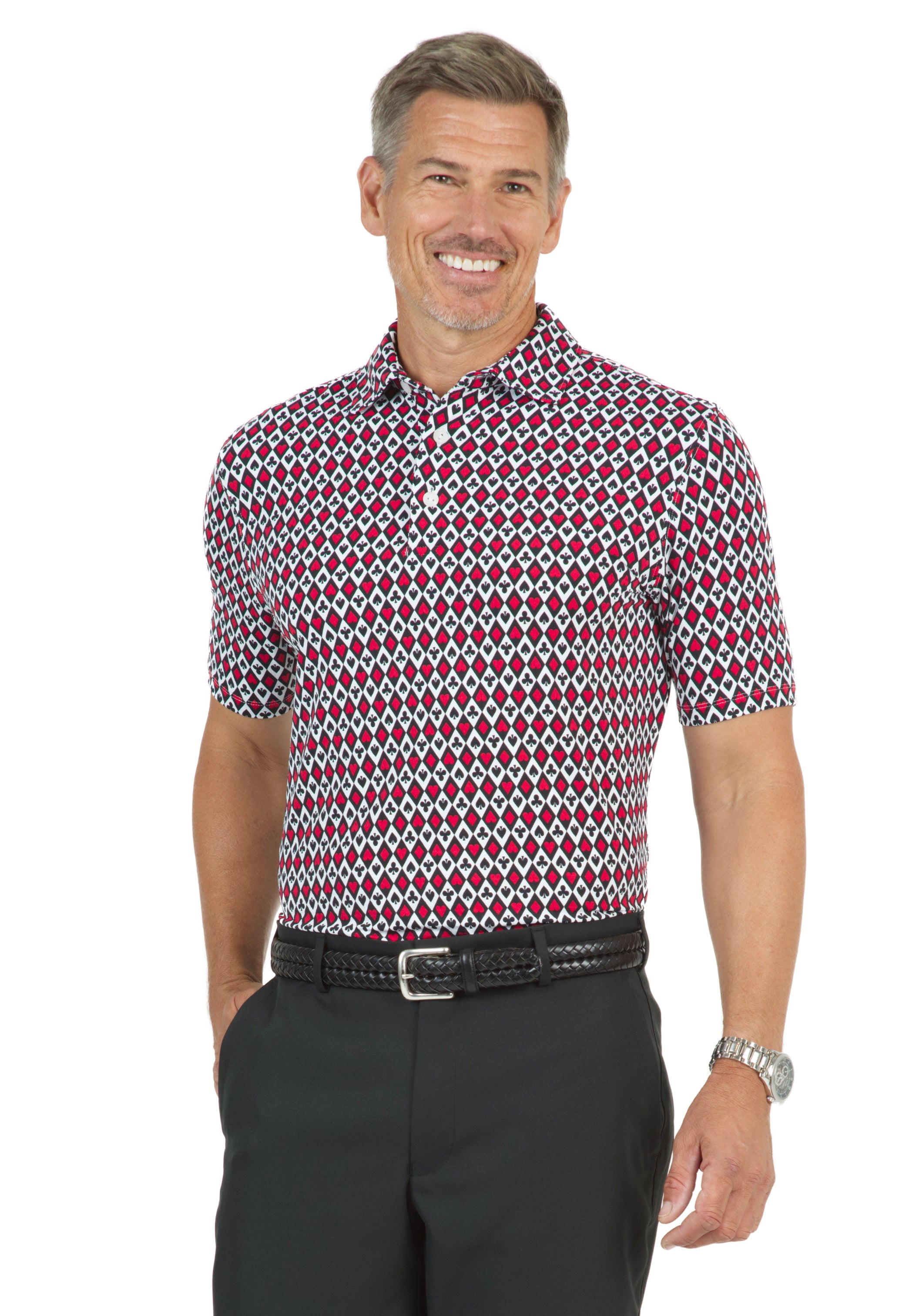 IBKÜL - Casino Royale Print Short Sleeve Polo - 94663 (Modern Fit) - Color: Red/White