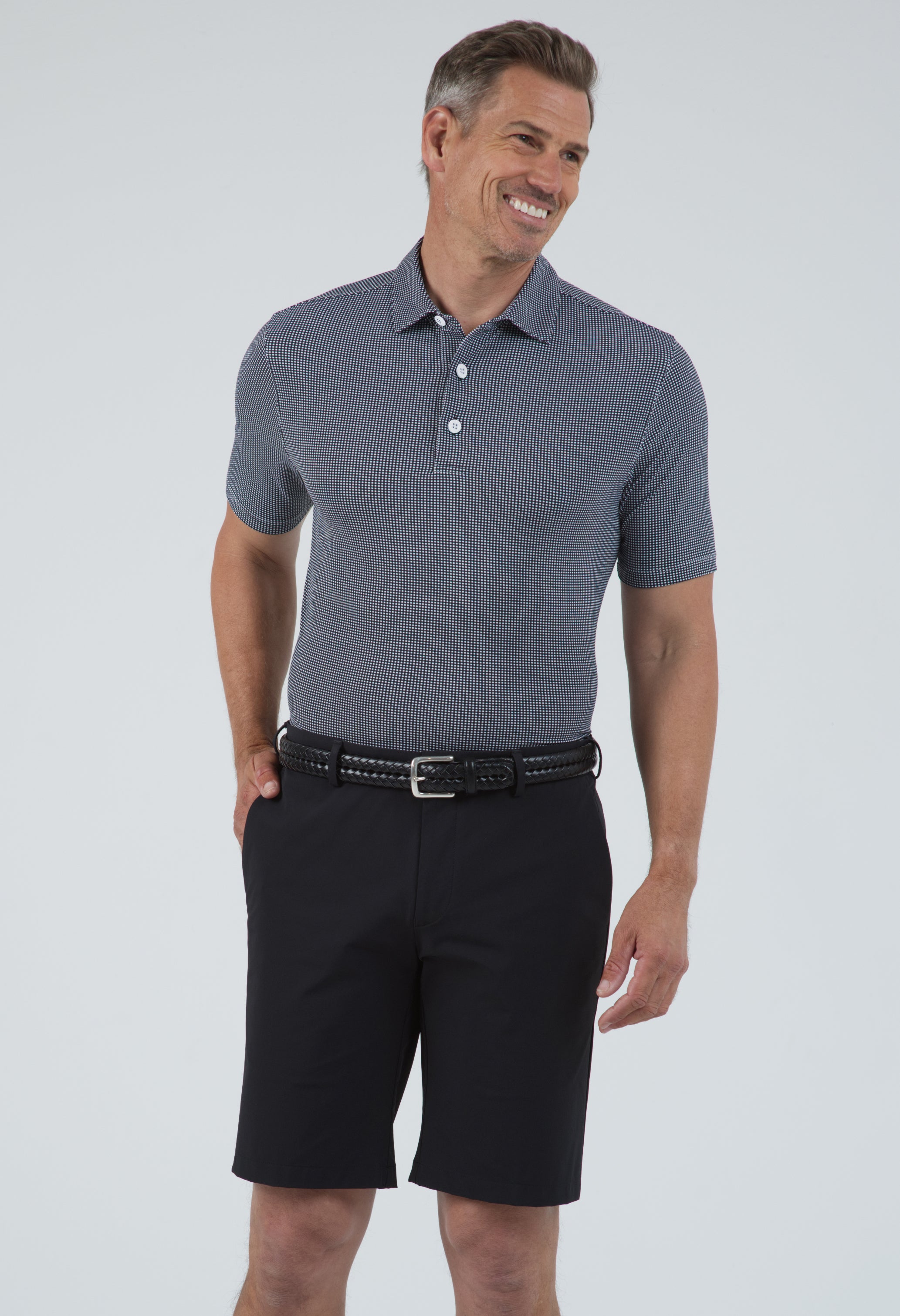 Mini Check Print Short Sleeve Polo (Modern Fit)