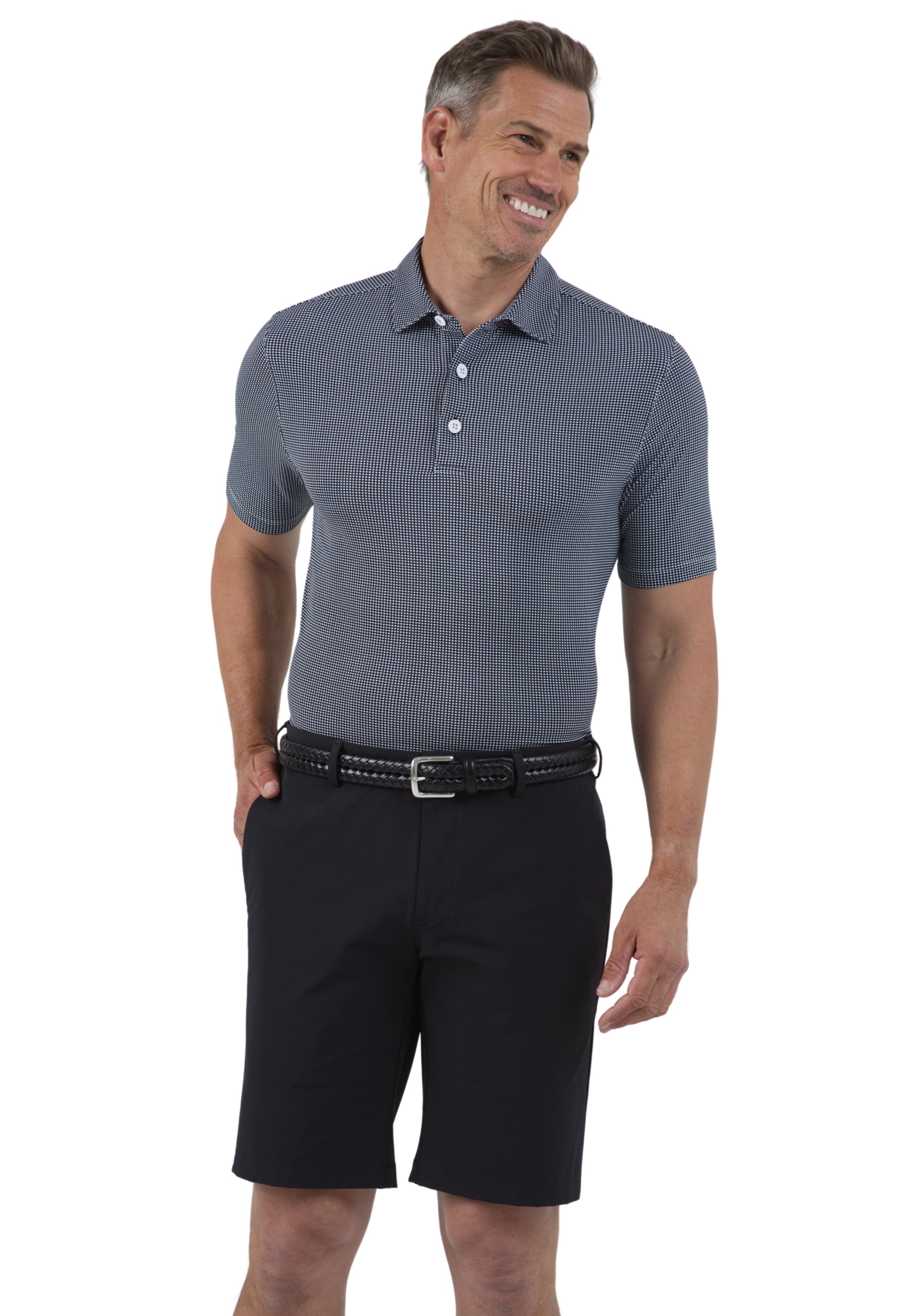 Mini Check Print Short Sleeve Polo (Modern Fit)