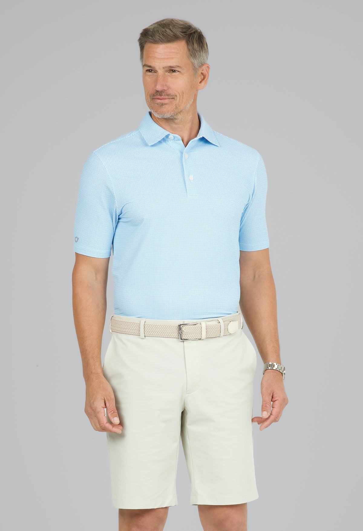 Mini Check Print Short Sleeve Polo (Modern Fit)
