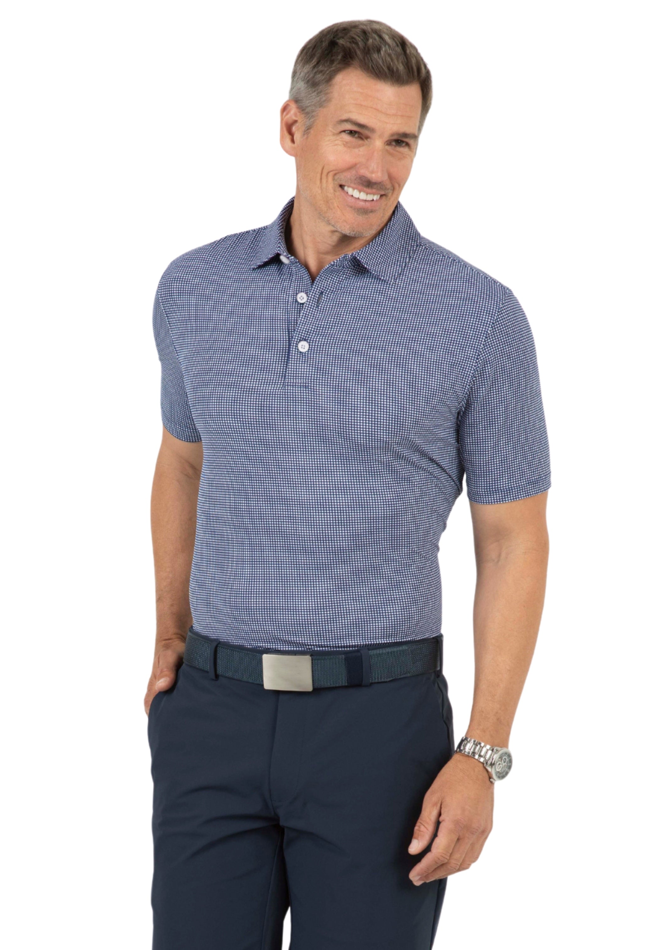 Mini Check Print Short Sleeve Polo (Modern Fit)