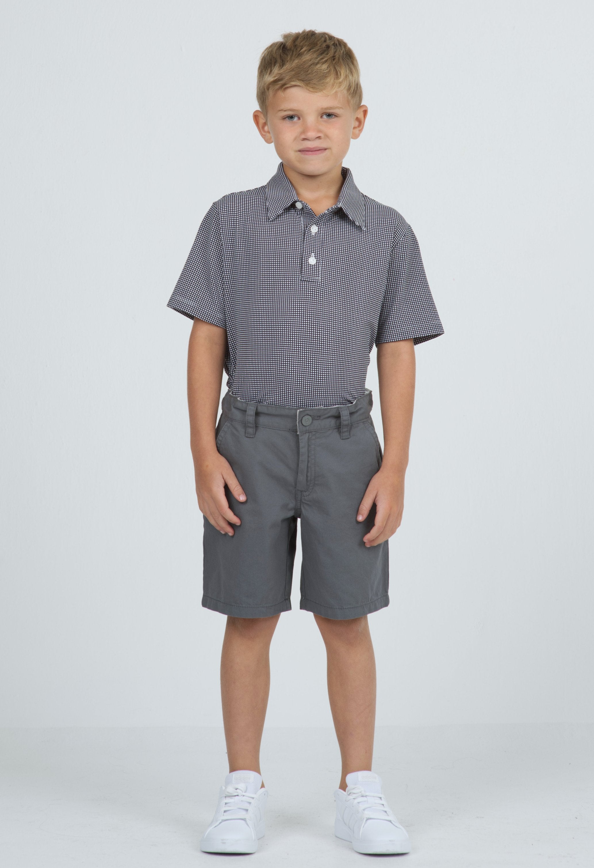Youth Mini Check Print Short Sleeve Polo