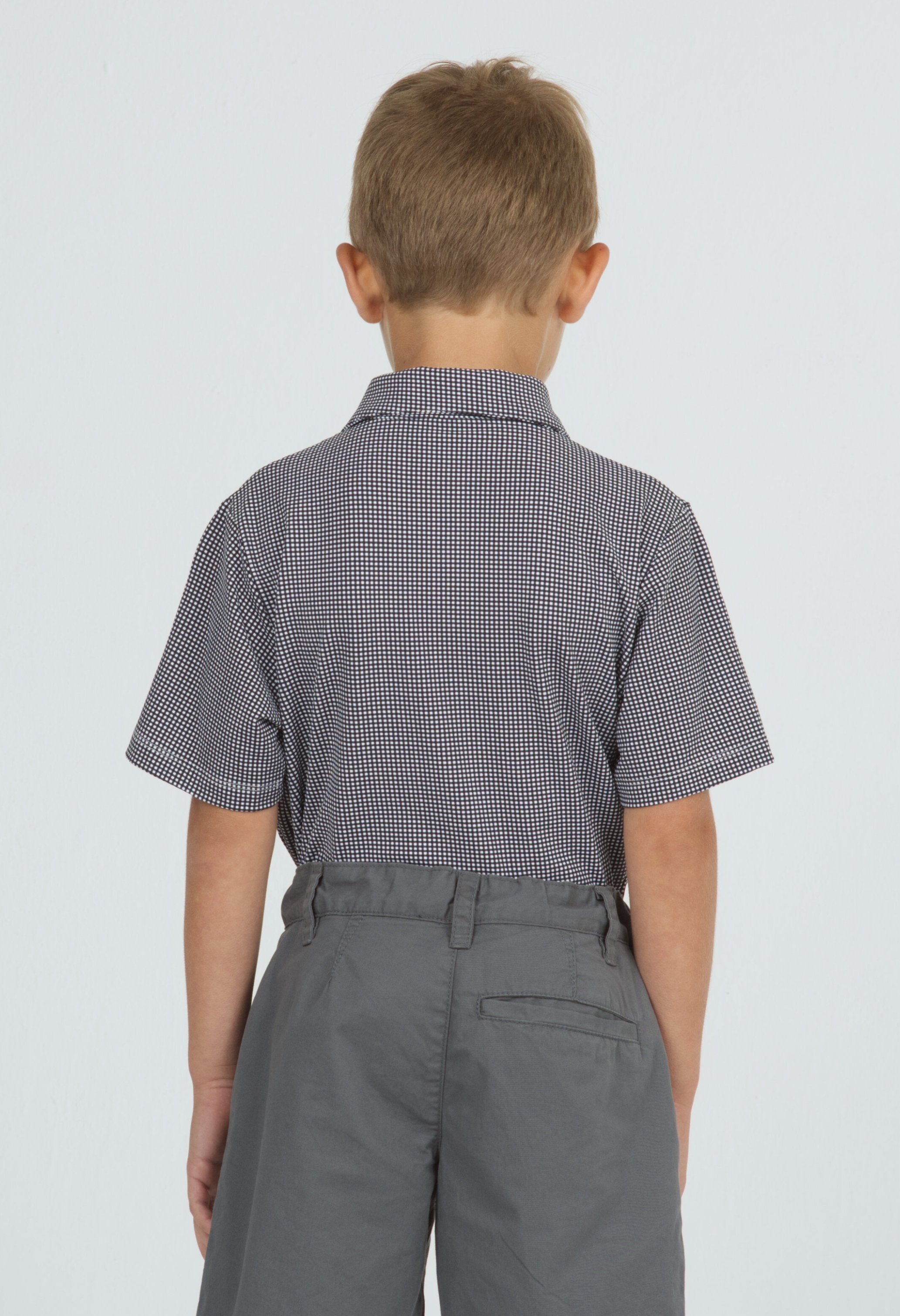 Youth Mini Check Print Short Sleeve Polo
