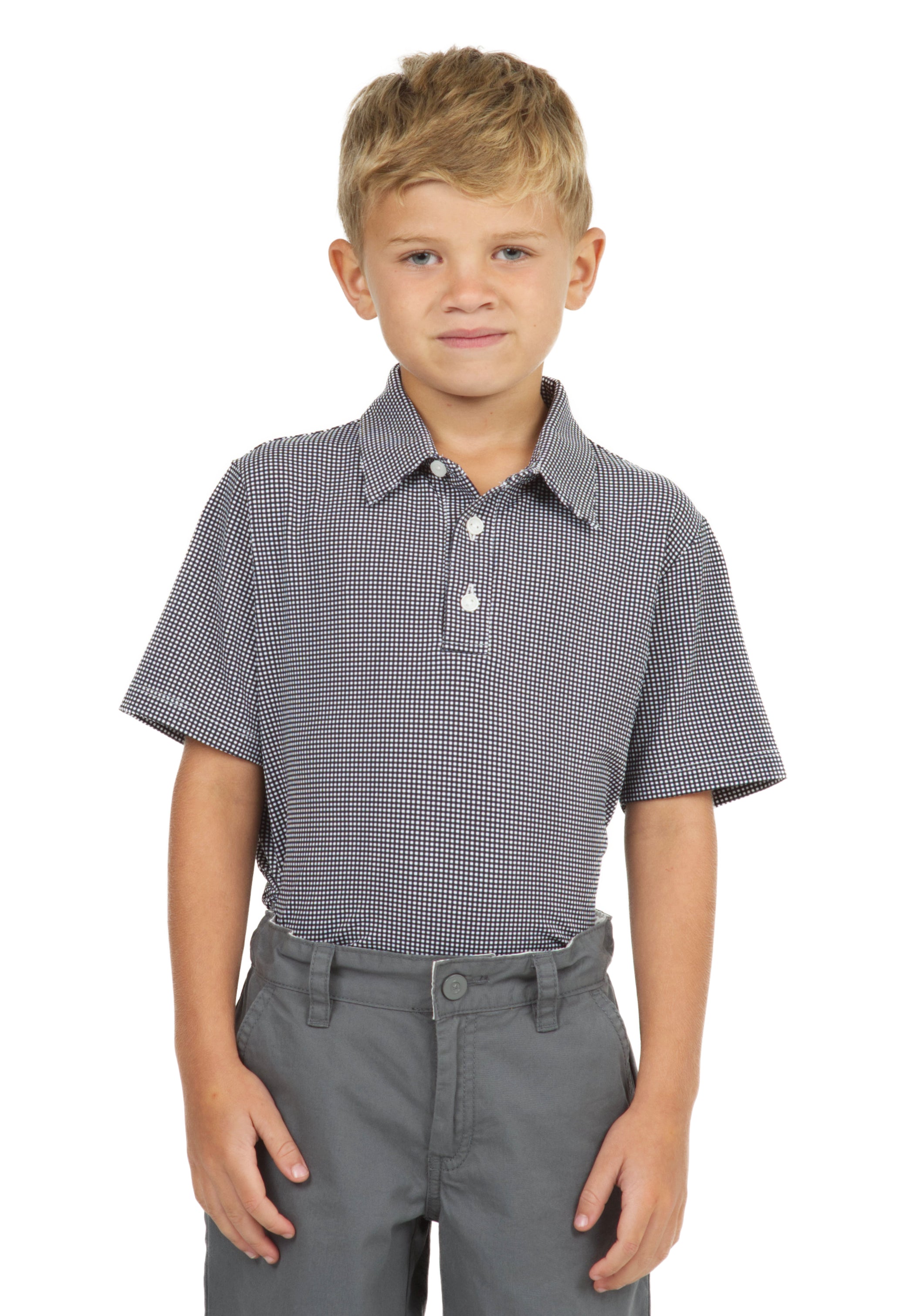 IBKÜL - Youth Mini Check Print Short Sleeve Polo - 94754B - Color: Black/White
